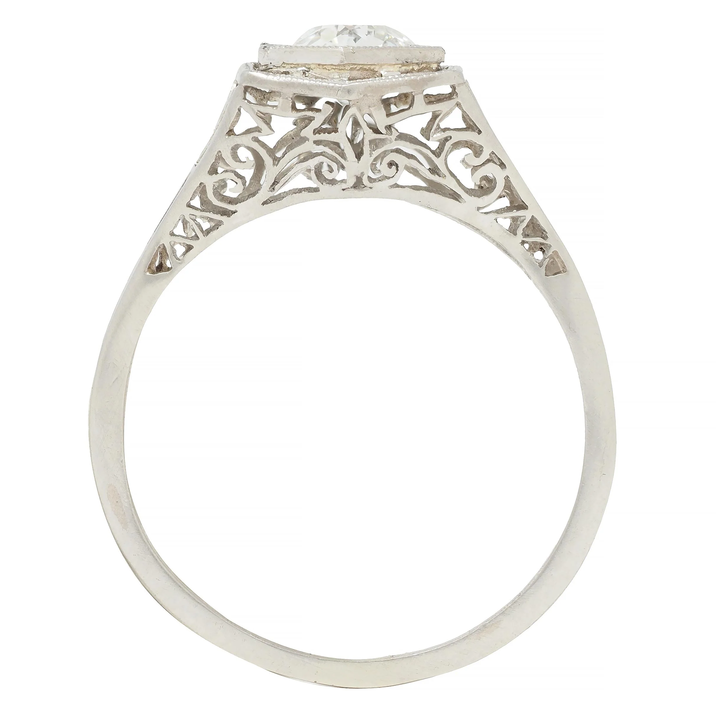 Art Deco 0.65 CTW Old European Diamond Platinum Scrolling Lotus Vintage Engagement Ring - Image 8