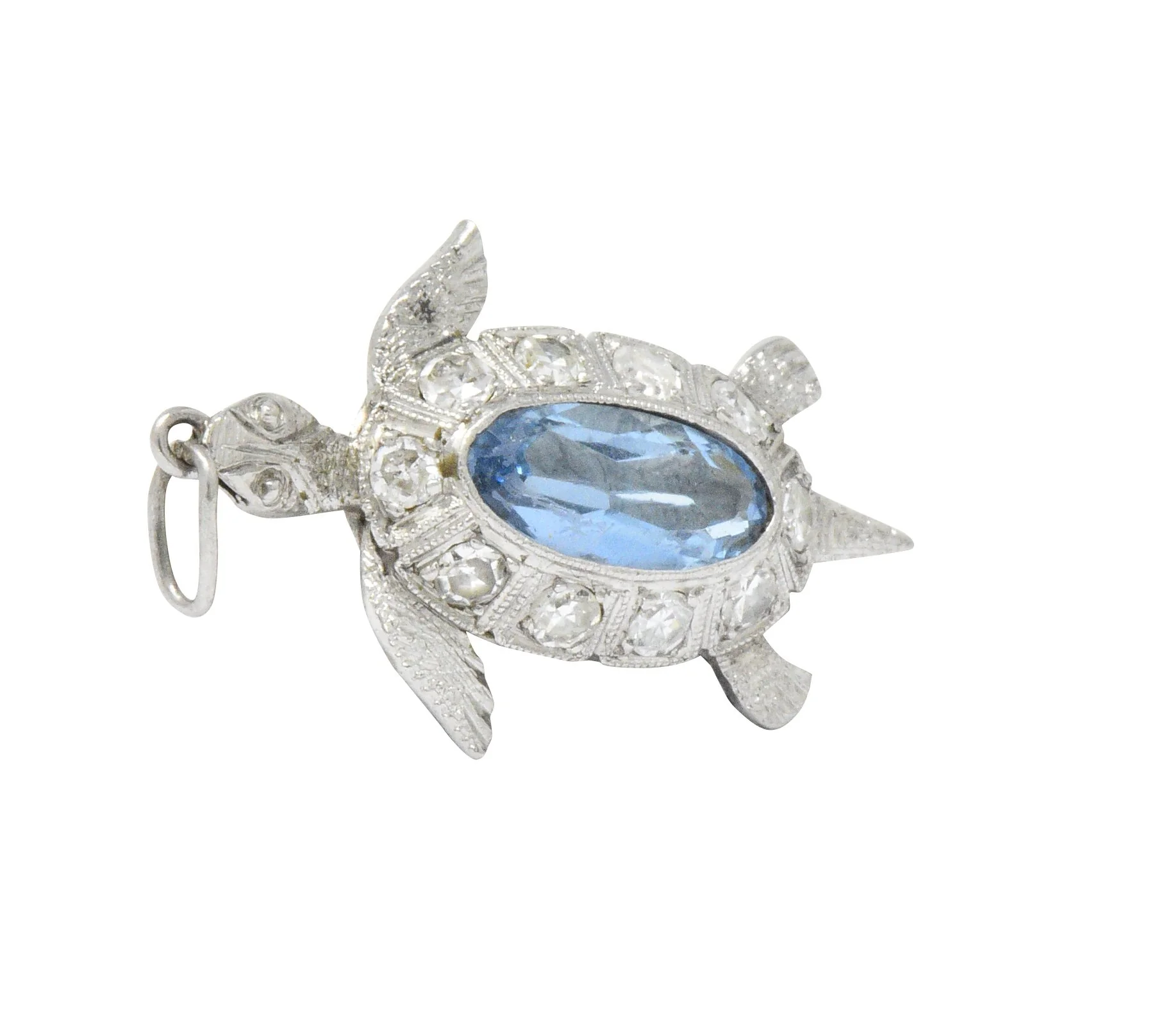 Art Deco 0.66 CTW Aquamarine Diamond Platinum Turtle Charm - Image 3
