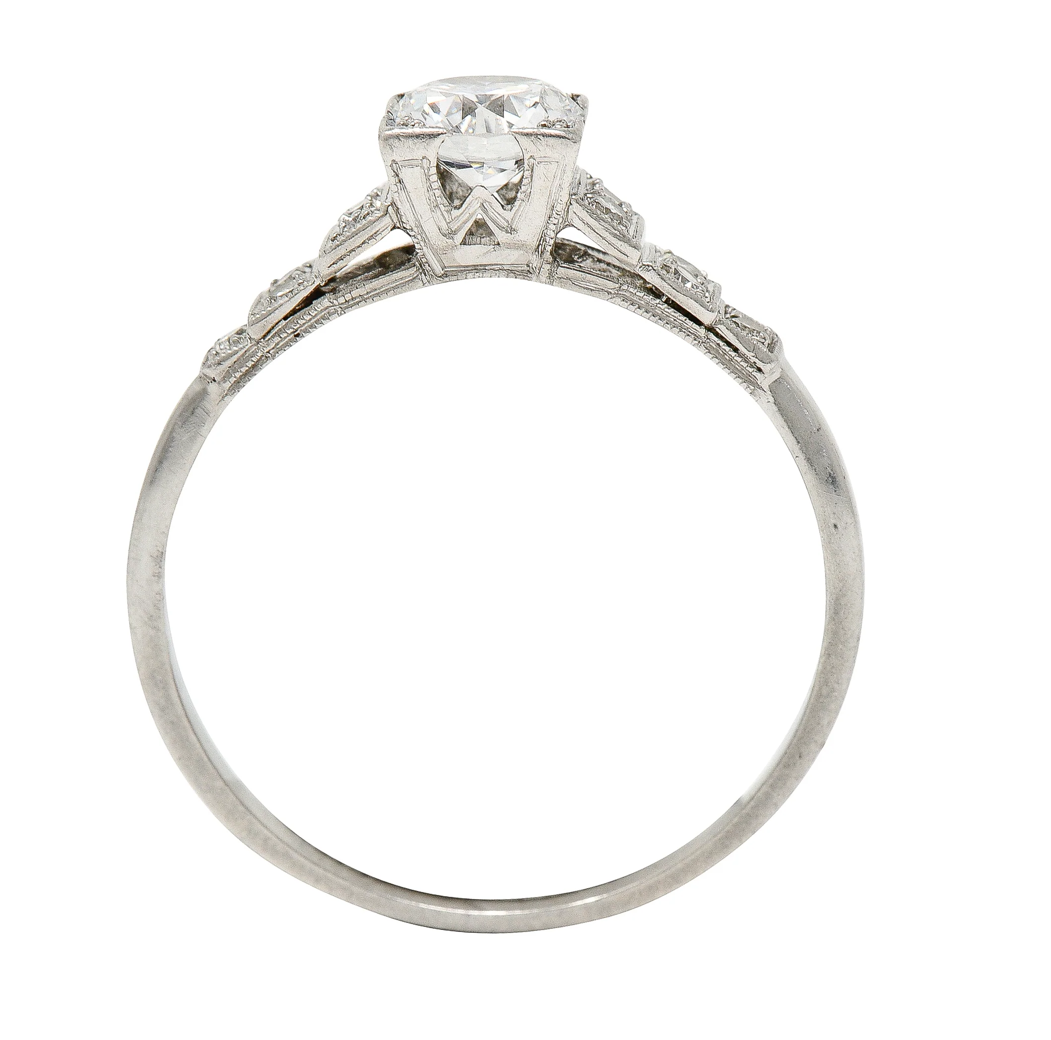 Art Deco 0.66 CTW Old European Cut Diamond Platinum Square Form Stepped Engagement Ring - Image 8