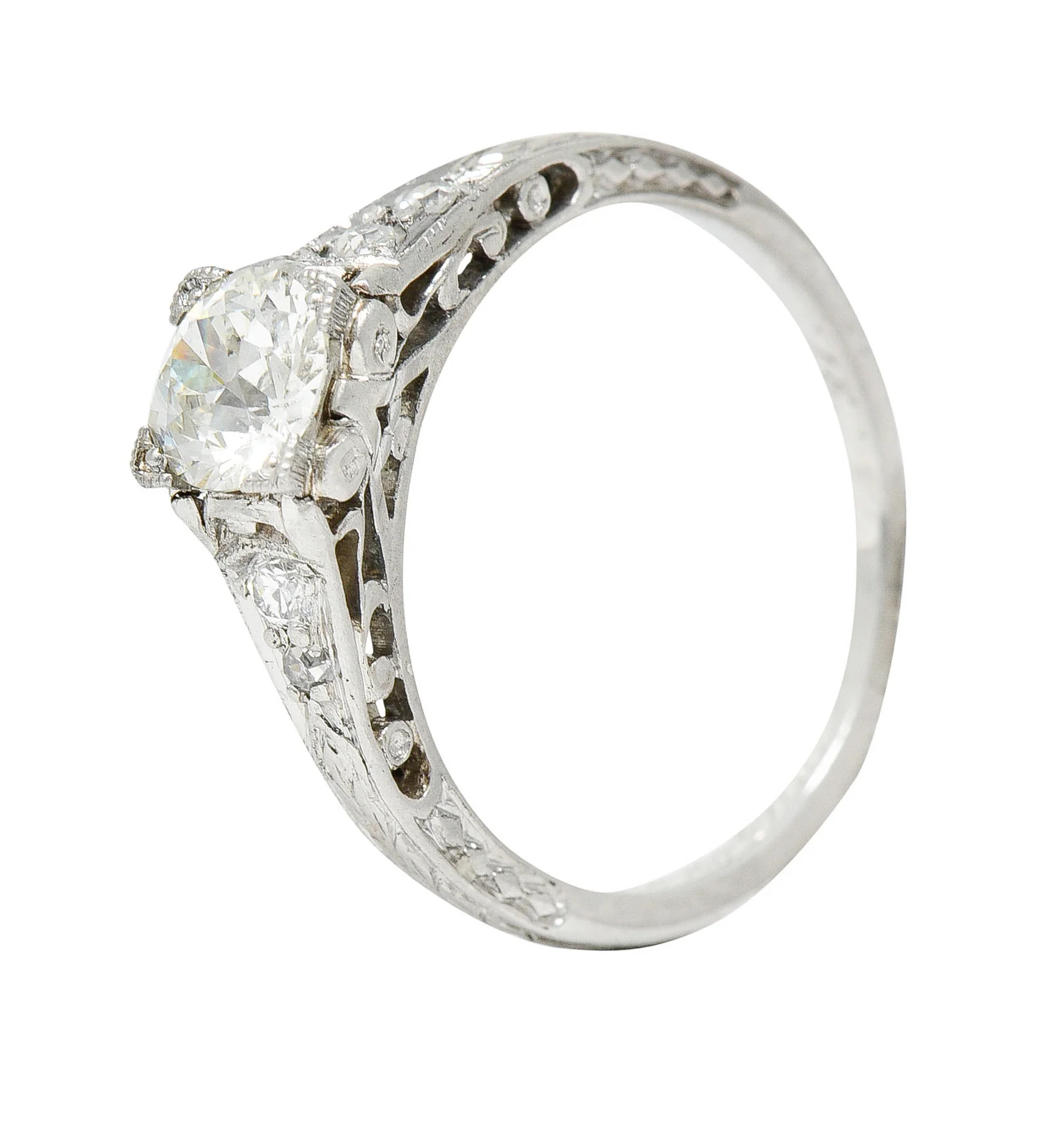 Art Deco 0.67 CTW Diamond Platinum Filigree Engagement Ring - Image 11