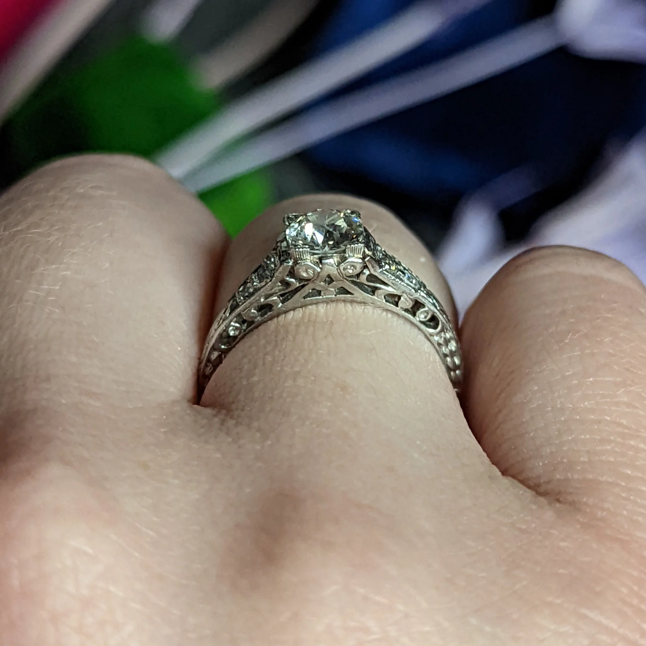 Art Deco 0.67 CTW Diamond Platinum Filigree Engagement Ring - Image 15