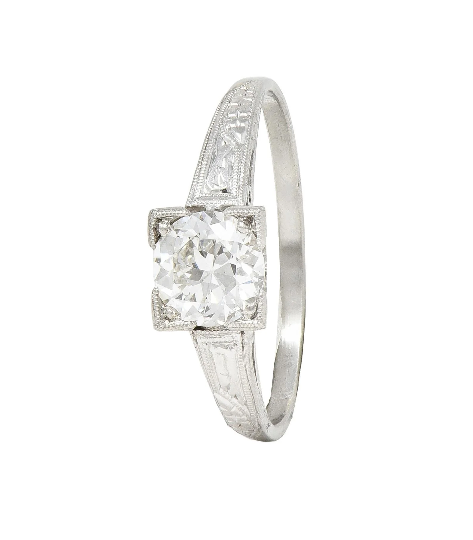 Art Deco 0.67 CTW Old European Diamond Platinum Vintage Floral Solitaire Engagement Ring - Image 6