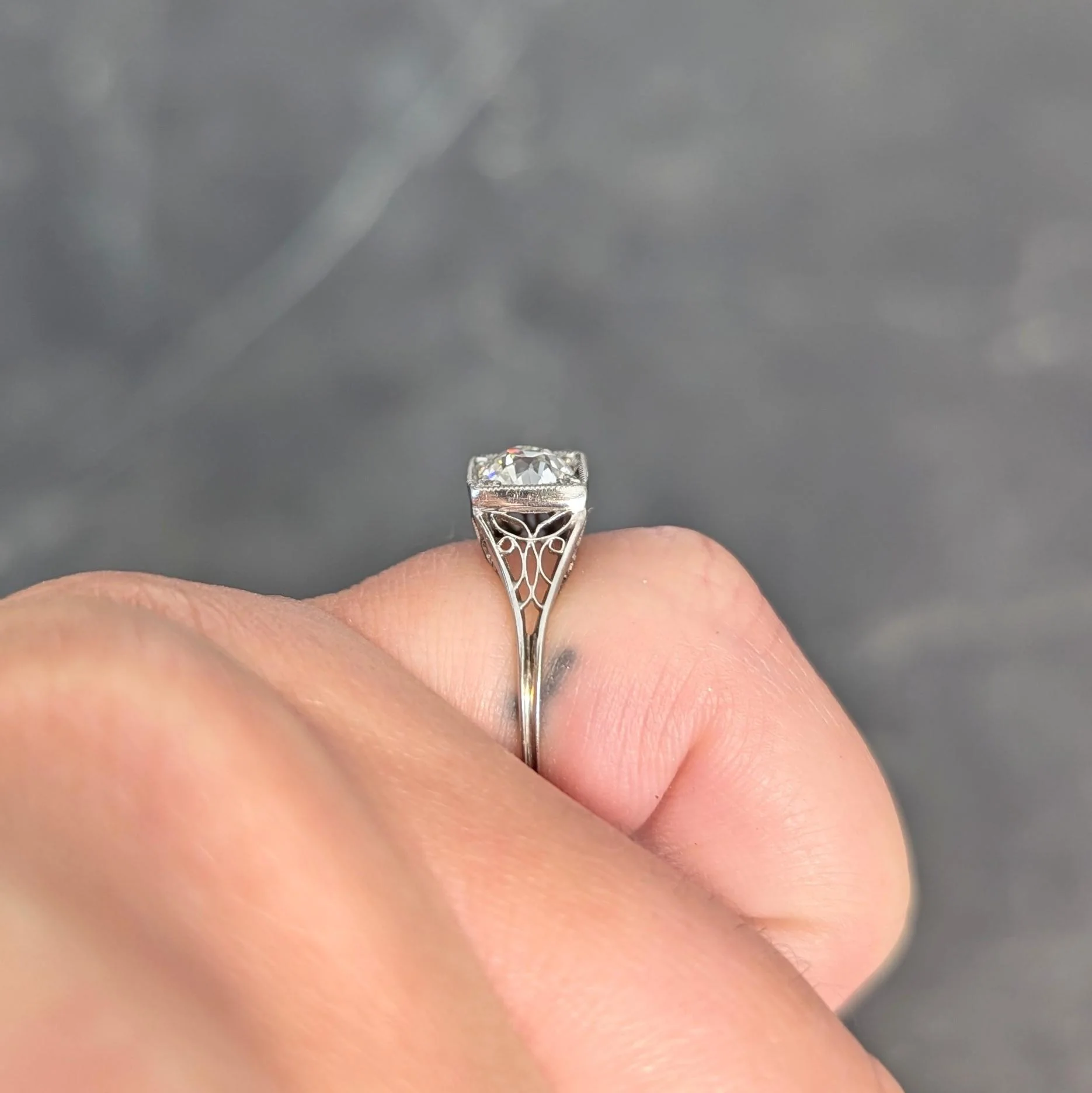 Art Deco 0.68 CTW Old European Diamond Platinum Butterfly Vintage Engagement Ring - Image 12