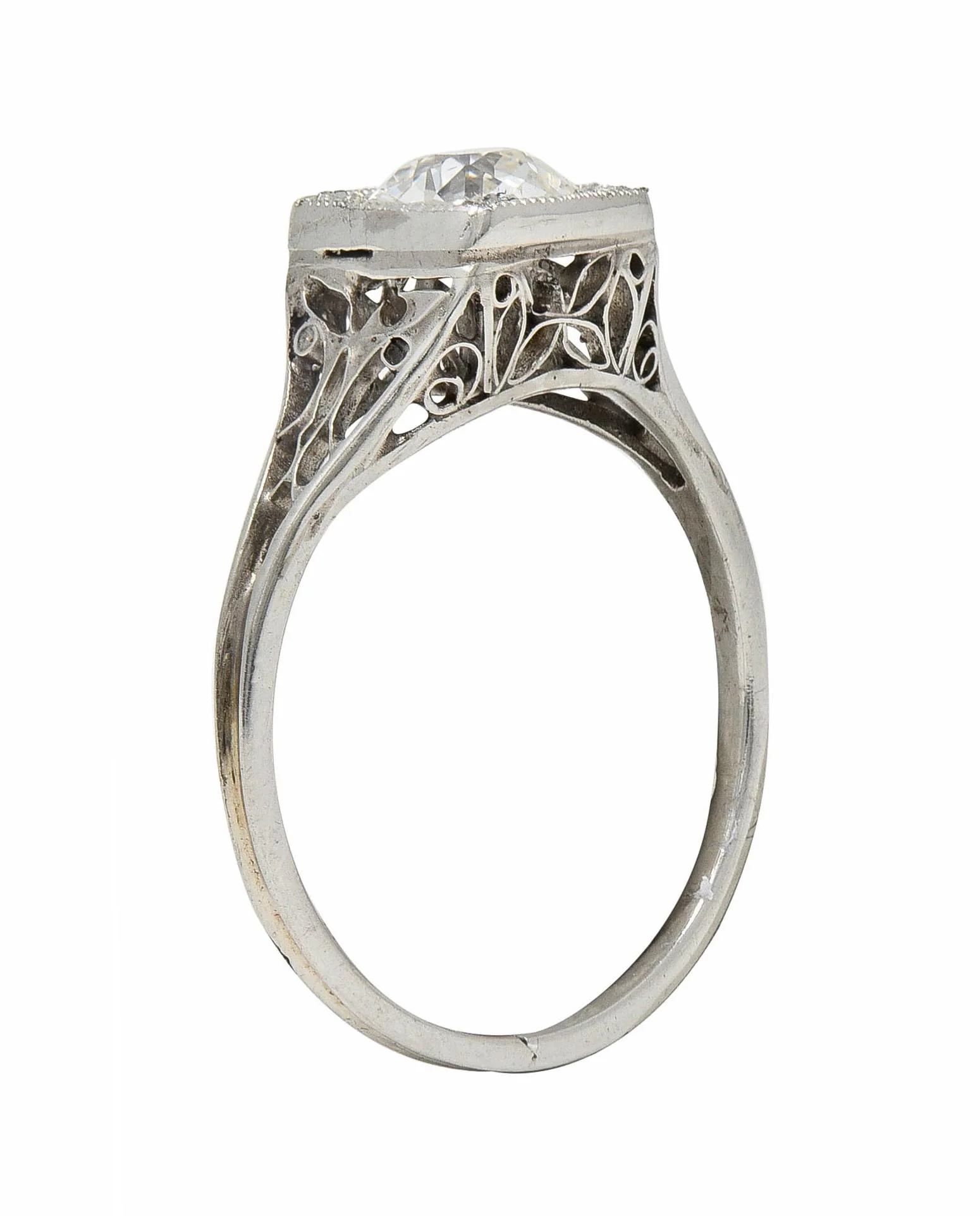 Art Deco 0.68 CTW Old European Diamond Platinum Butterfly Vintage Engagement Ring - Image 3