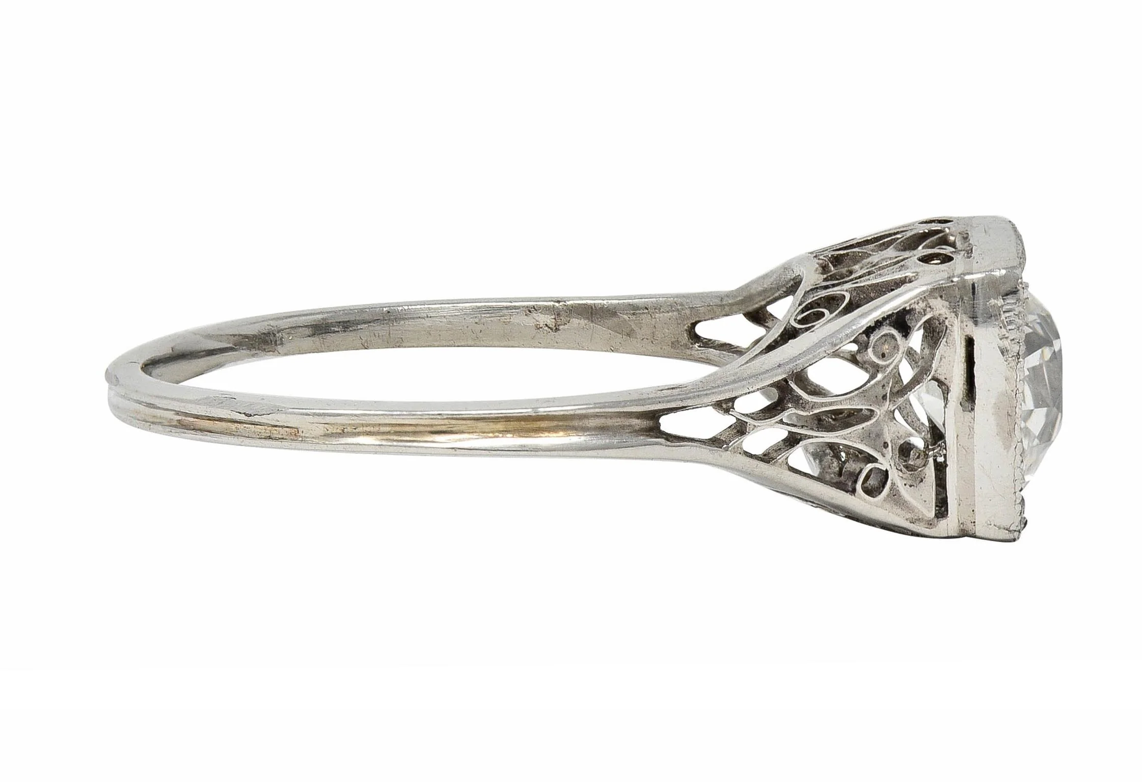 Art Deco 0.68 CTW Old European Diamond Platinum Butterfly Vintage Engagement Ring - Image 4
