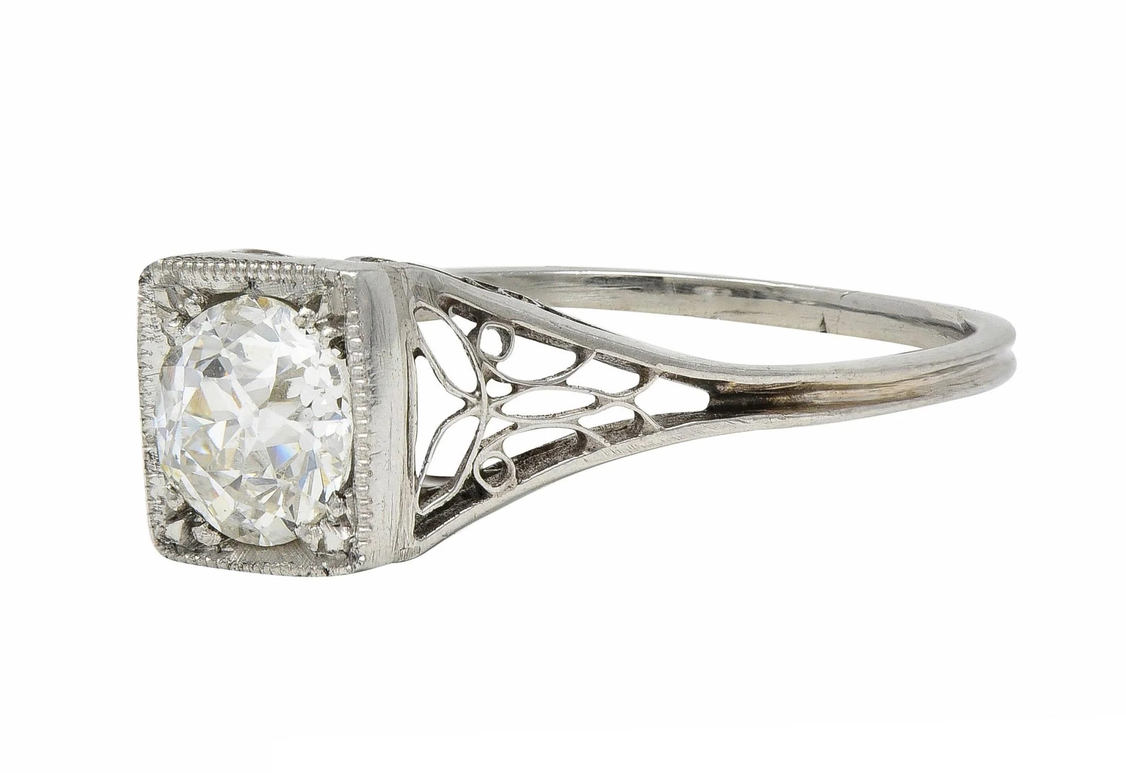 Art Deco 0.68 CTW Old European Diamond Platinum Butterfly Vintage Engagement Ring - Image 7