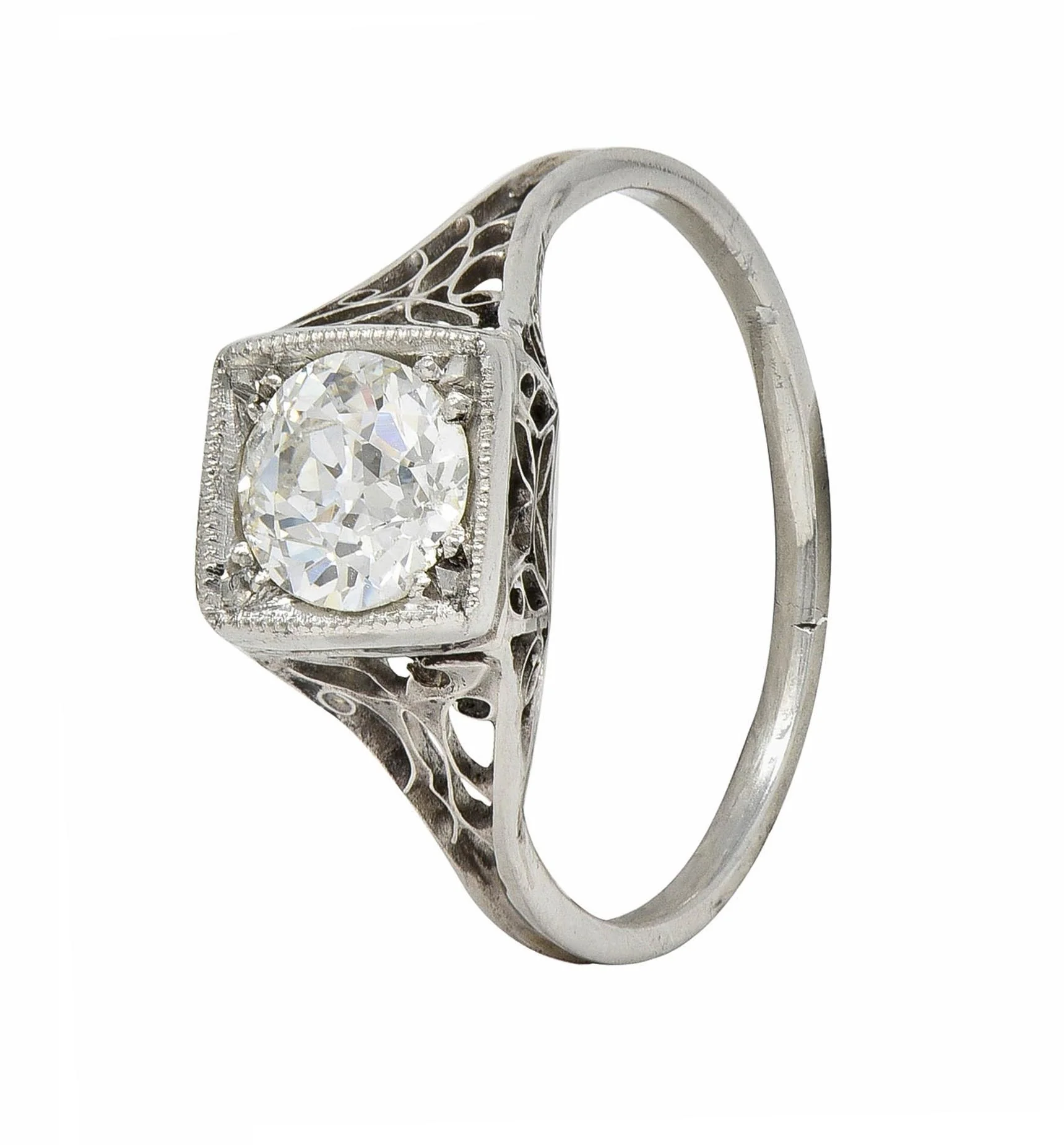 Art Deco 0.68 CTW Old European Diamond Platinum Butterfly Vintage Engagement Ring - Image 8