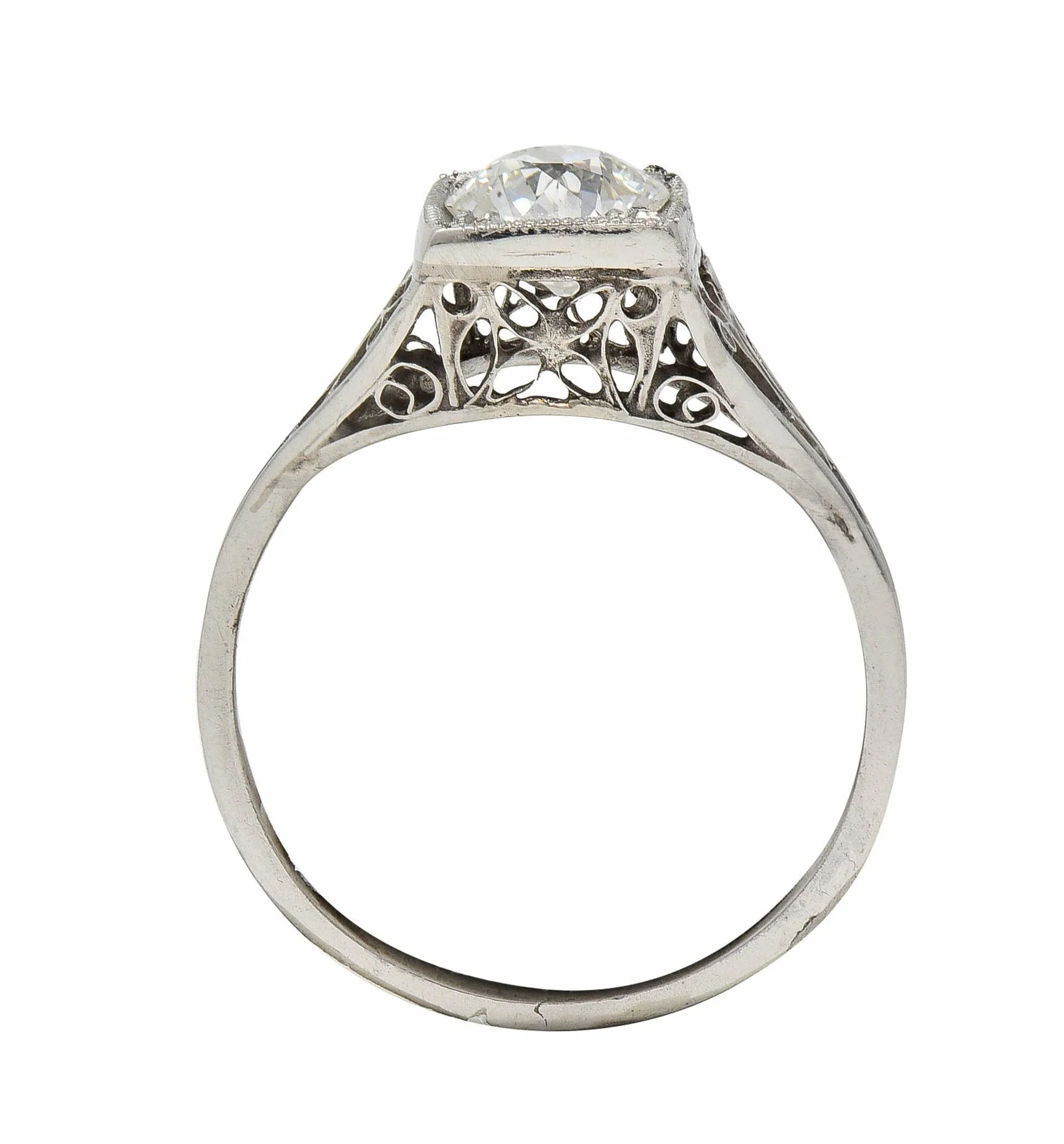Art Deco 0.68 CTW Old European Diamond Platinum Butterfly Vintage Engagement Ring - Image 9