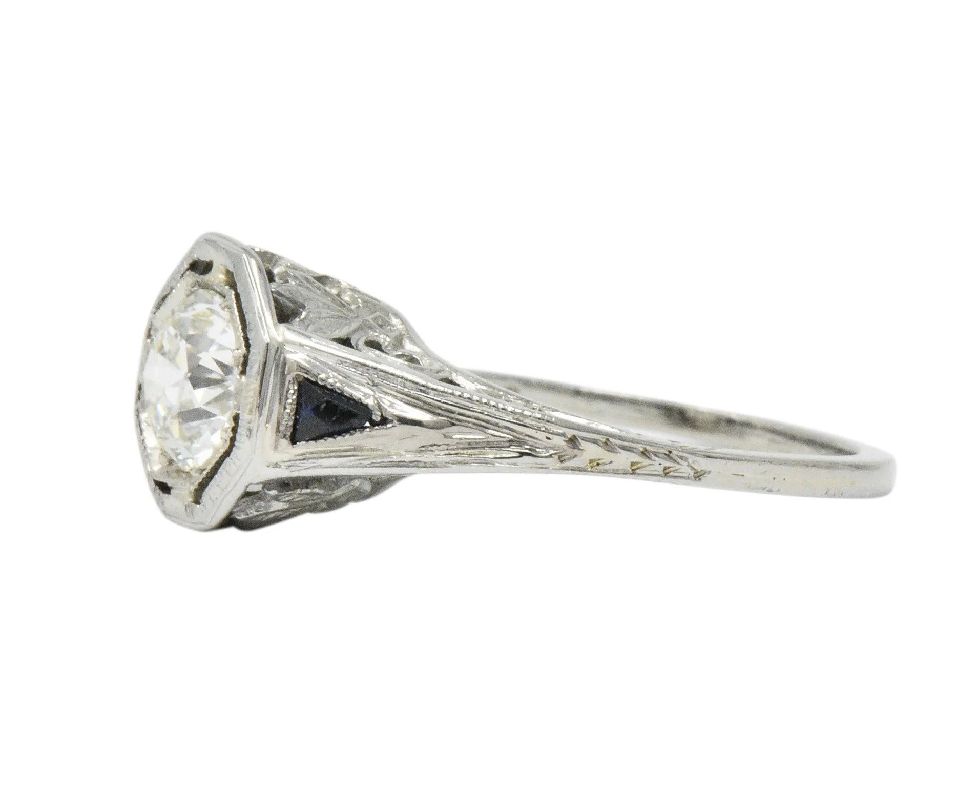 Art Deco 0.69 CTW Diamond Sapphire 18 Karat White Gold Engagement Ring GIA - Image 9