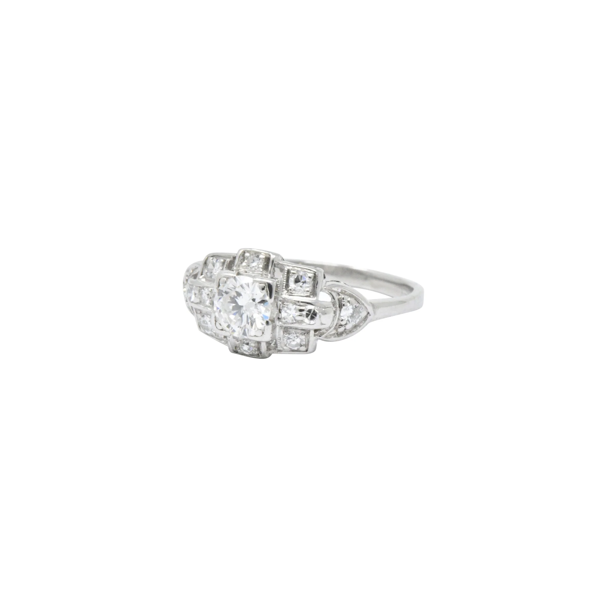 Art Deco 0.70 CTW Diamond Platinum Geometric Engagement Ring - Image 4