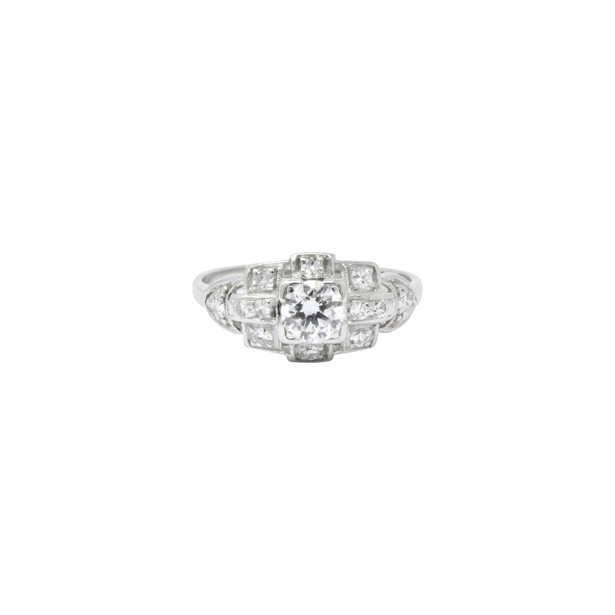 Art Deco 0.70 CTW Diamond Platinum Geometric Engagement Ring - Image 7