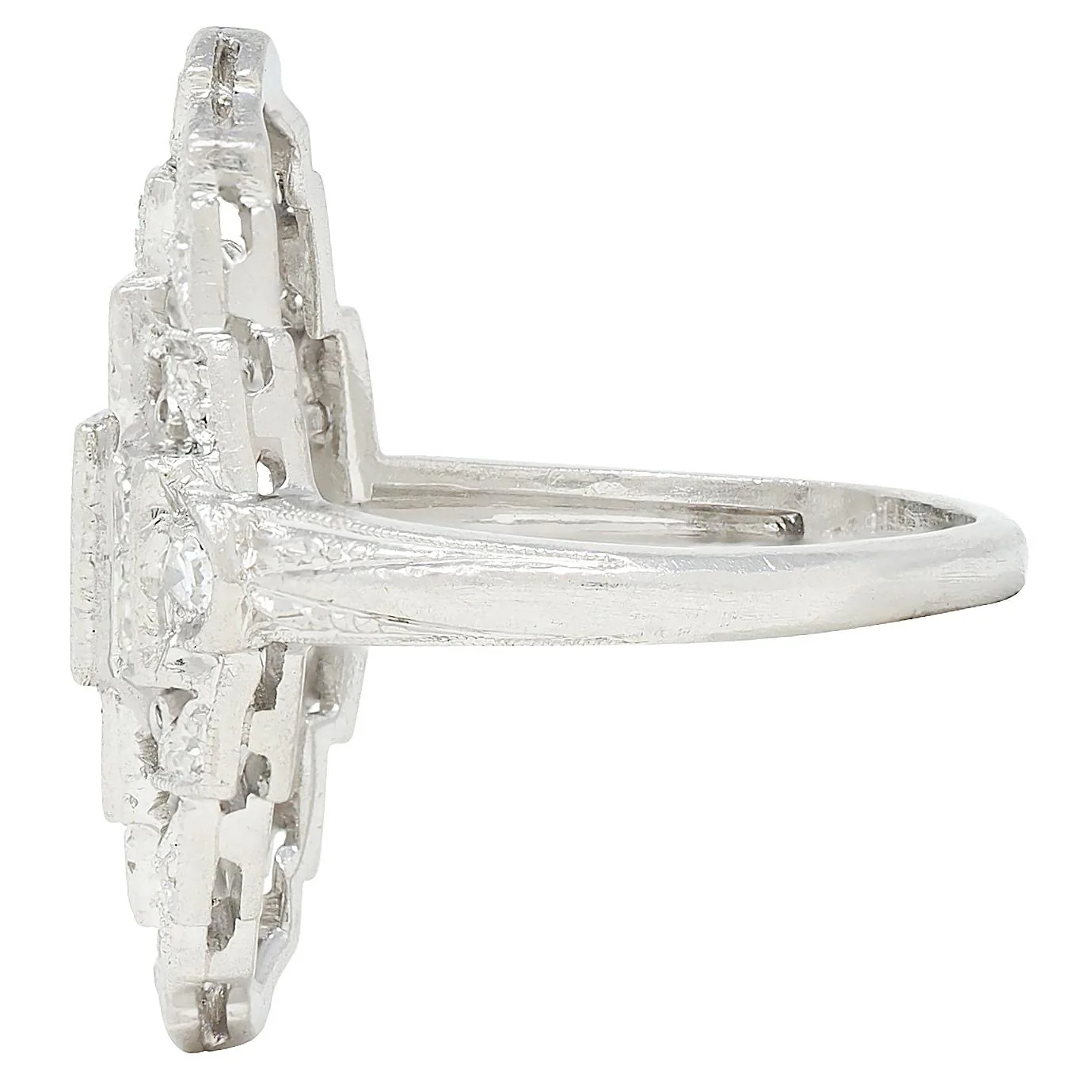 Art Deco 0.70 CTW Diamond Platinum Vintage Stepped Navette Dinner Ring - Image 4