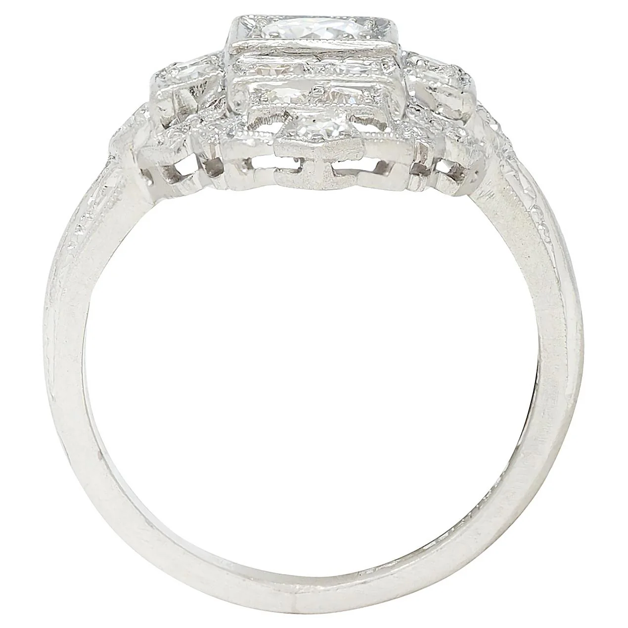 Art Deco 0.70 CTW Diamond Platinum Vintage Stepped Navette Dinner Ring - Image 5