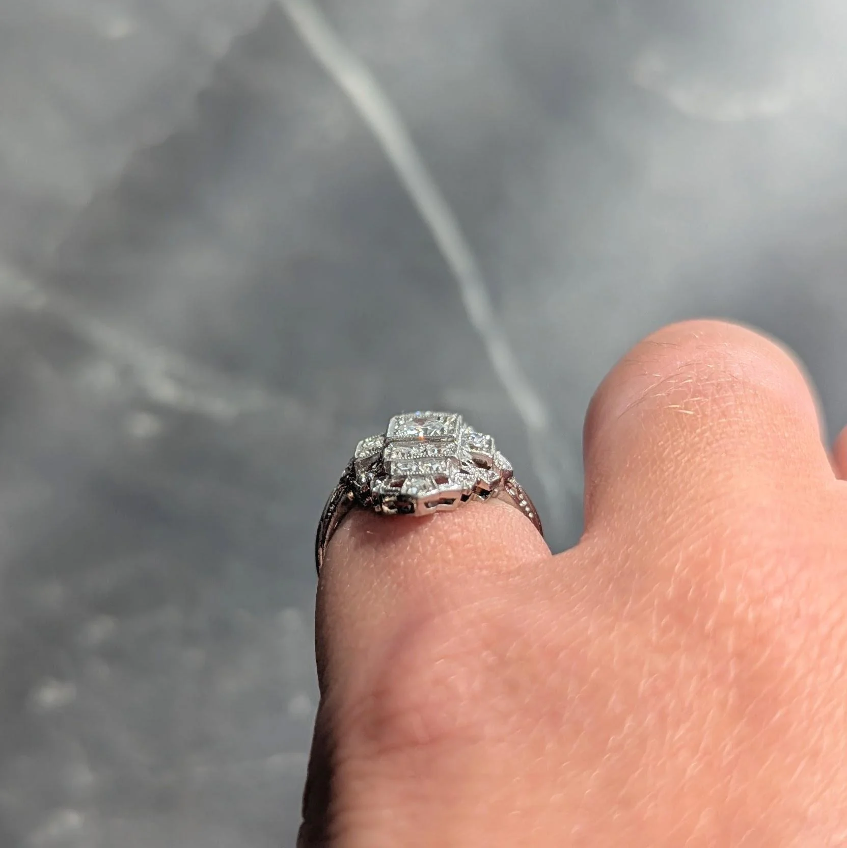 Art Deco 0.70 CTW Diamond Platinum Vintage Stepped Navette Dinner Ring - Image 8