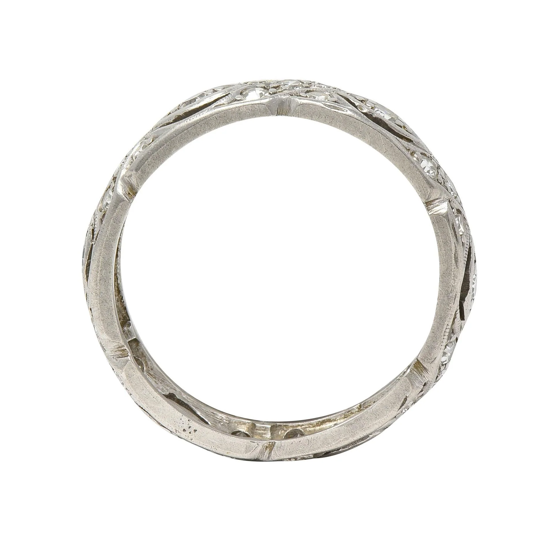 Art Deco 0.70 CTW Single Cut Diamond Platinum Twist Vintage Band Ring - Image 5