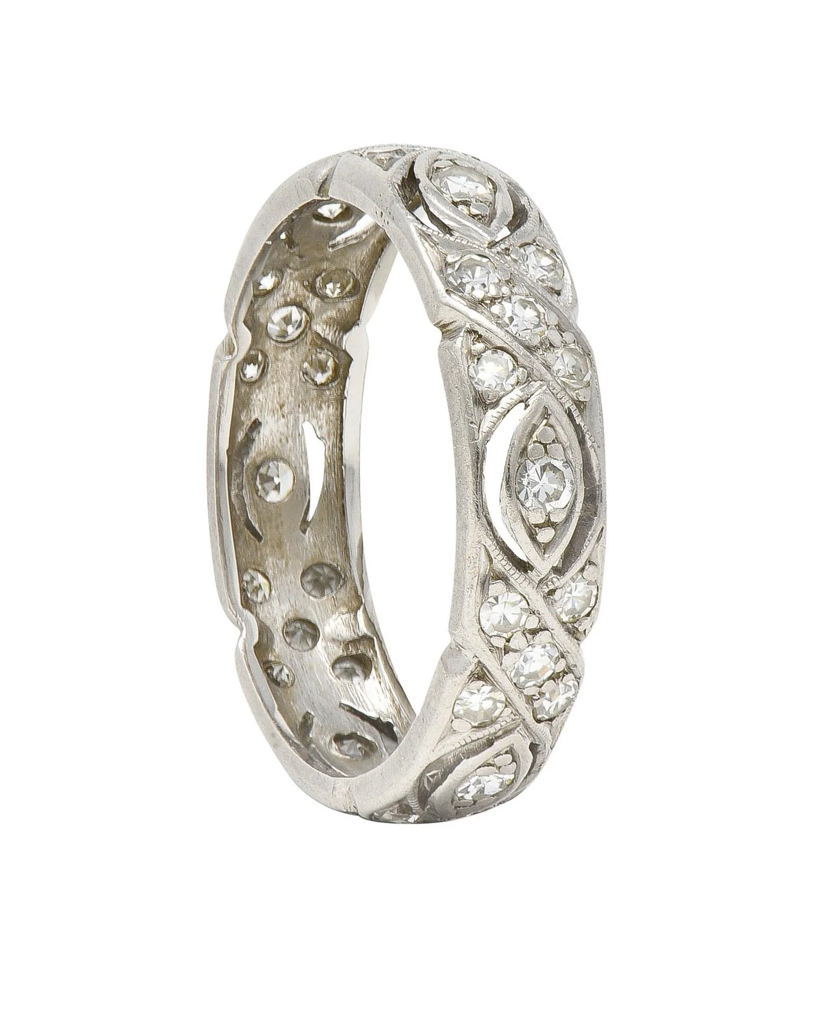 Art Deco 0.70 CTW Single Cut Diamond Platinum Twist Vintage Band Ring - Image 7