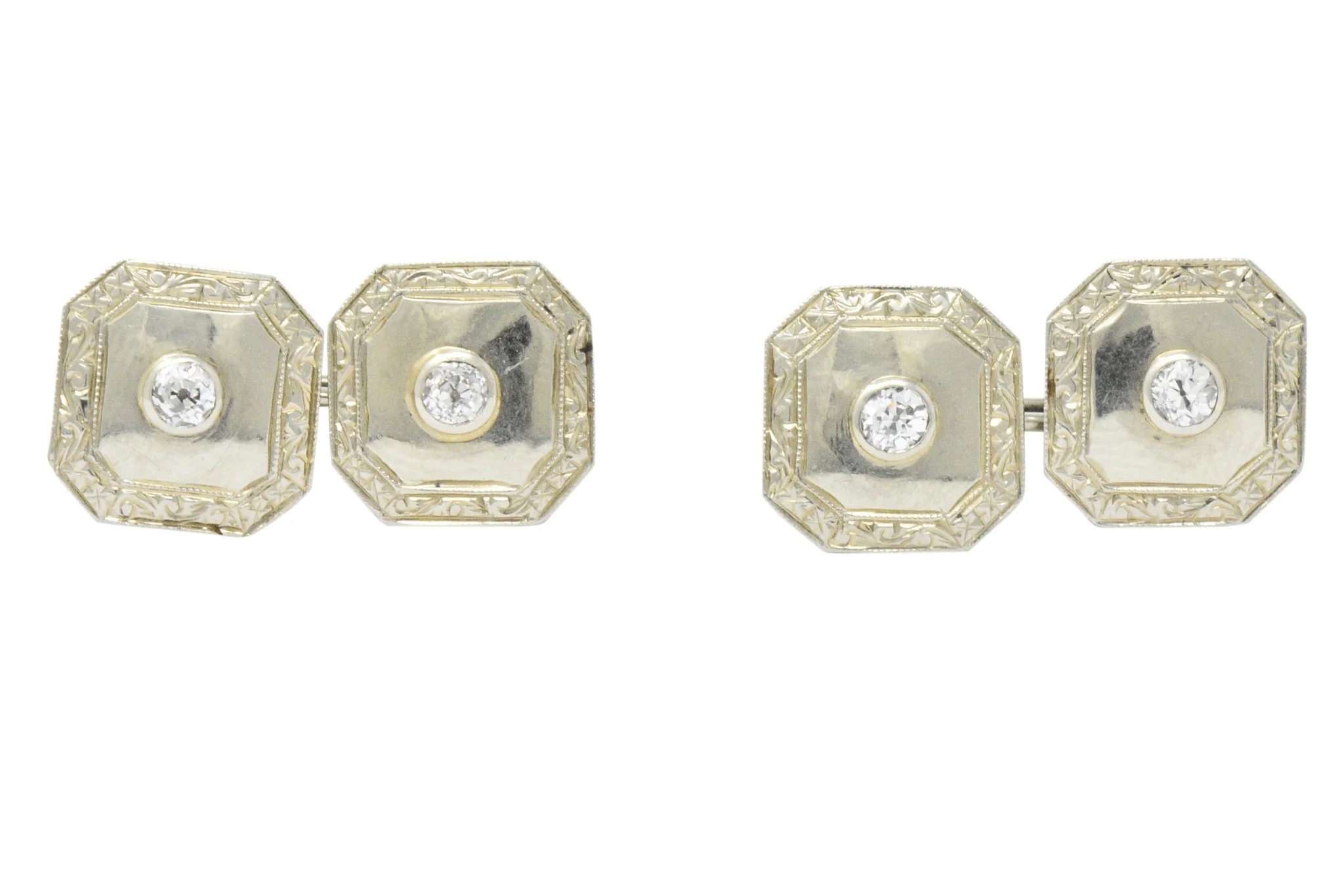 Art Deco 0.72 CTW Diamond 18 Karat White Gold Cufflinks