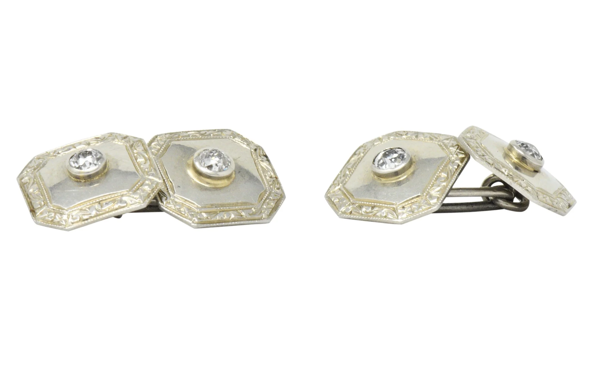 Art Deco 0.72 CTW Diamond 18 Karat White Gold Cufflinks - Image 4