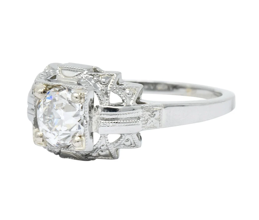 Art Deco 0.73 CTW Diamond 18 Karat White Gold Engagement Ring GIA - Image 6