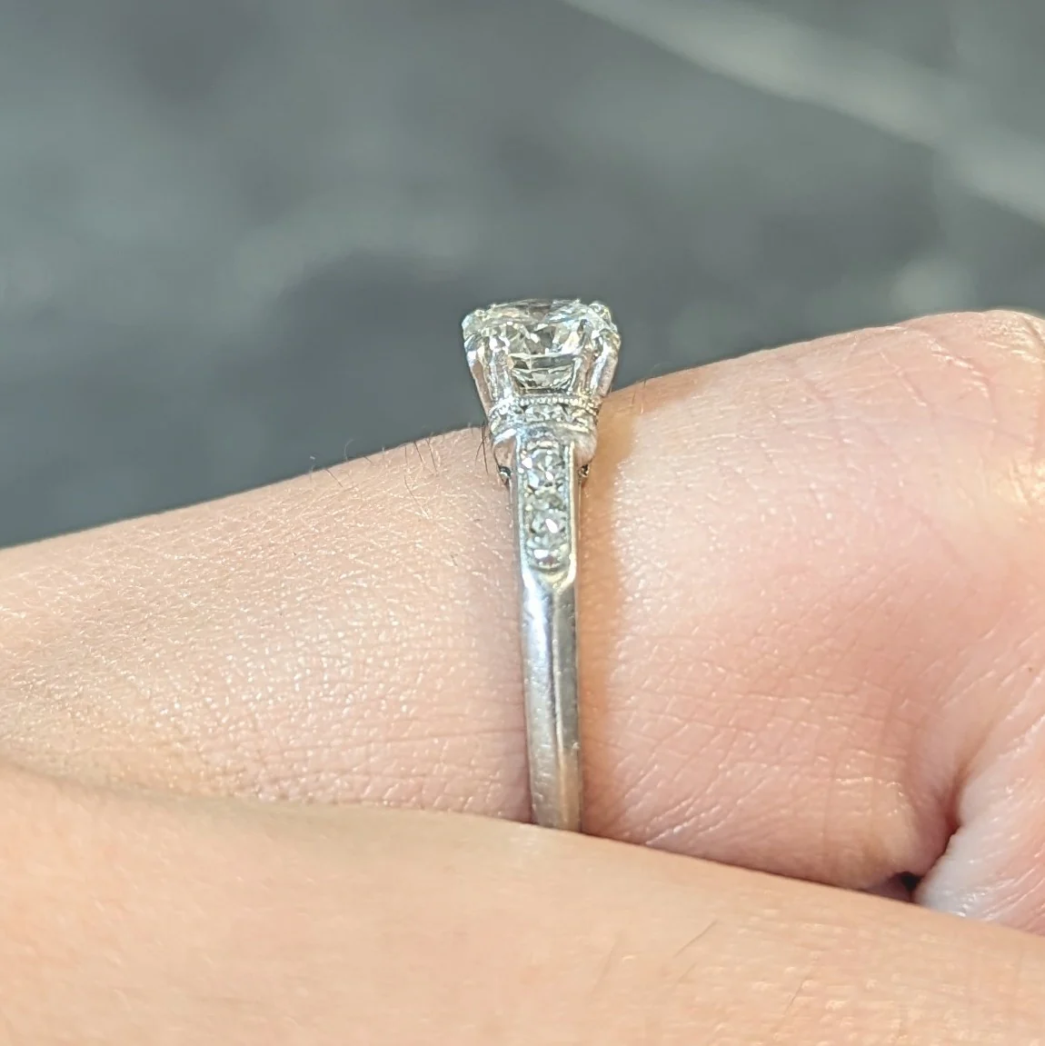 Art Deco 0.74 CTW Transitional Cut Diamond Platinum Vintage Arch Engagement Ring - Image 15