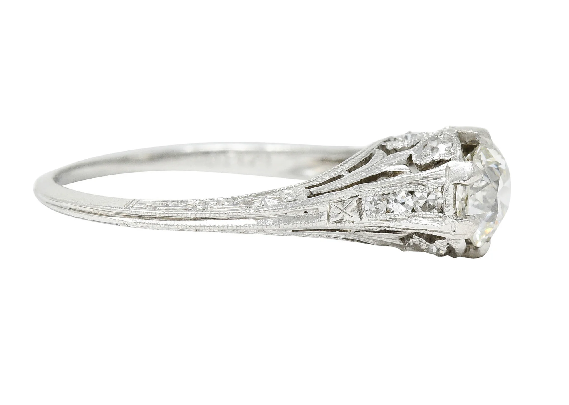 Art Deco 0.75 CTW Diamond Platinum Clover Engagement Ring - Image 3