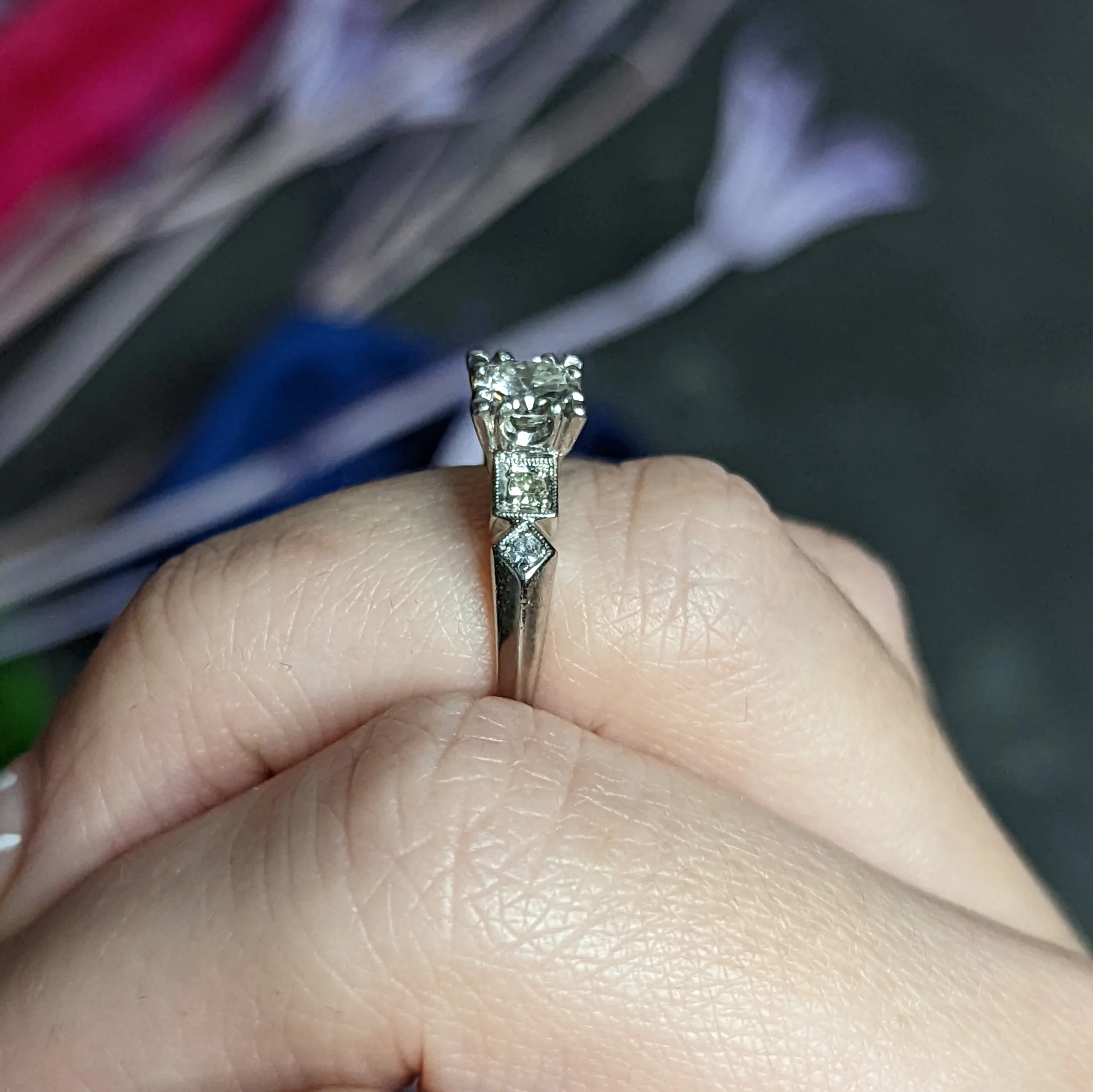 Art Deco 0.75 CTW Diamond Platinum Geometric Engagement Ring - Image 11