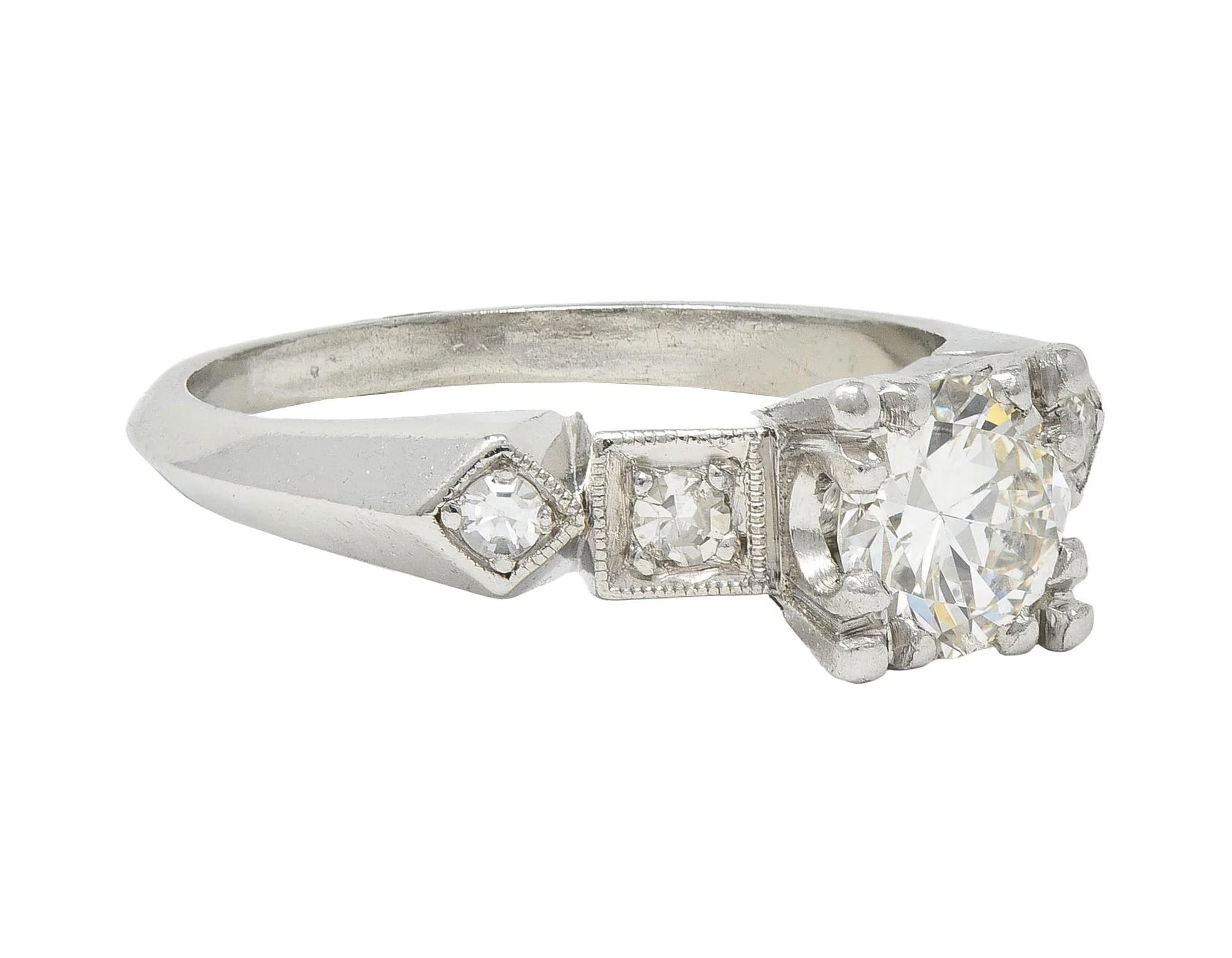 Art Deco 0.75 CTW Diamond Platinum Geometric Vintage Engagement Ring - Image 2