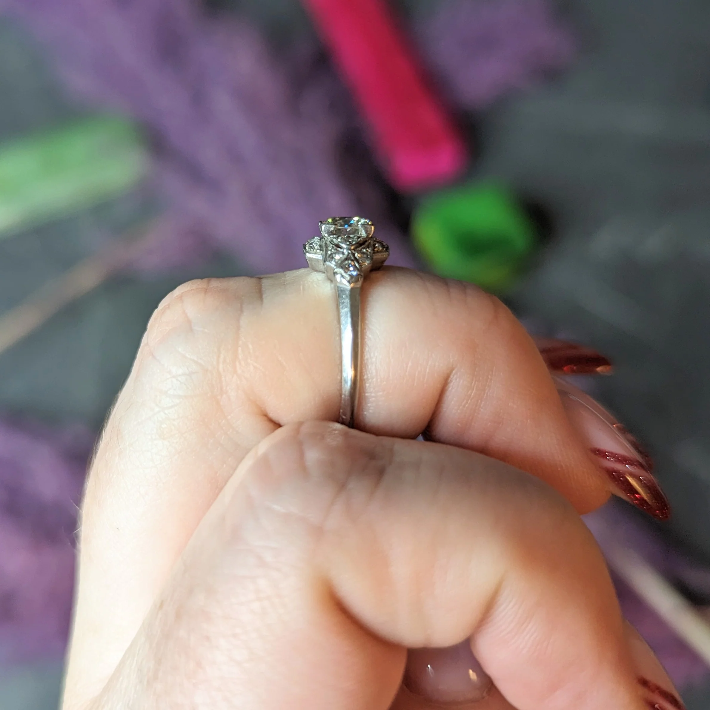 Art Deco 0.76 CTW Old European Cut Diamond Platinum Engagement Ring - Image 13