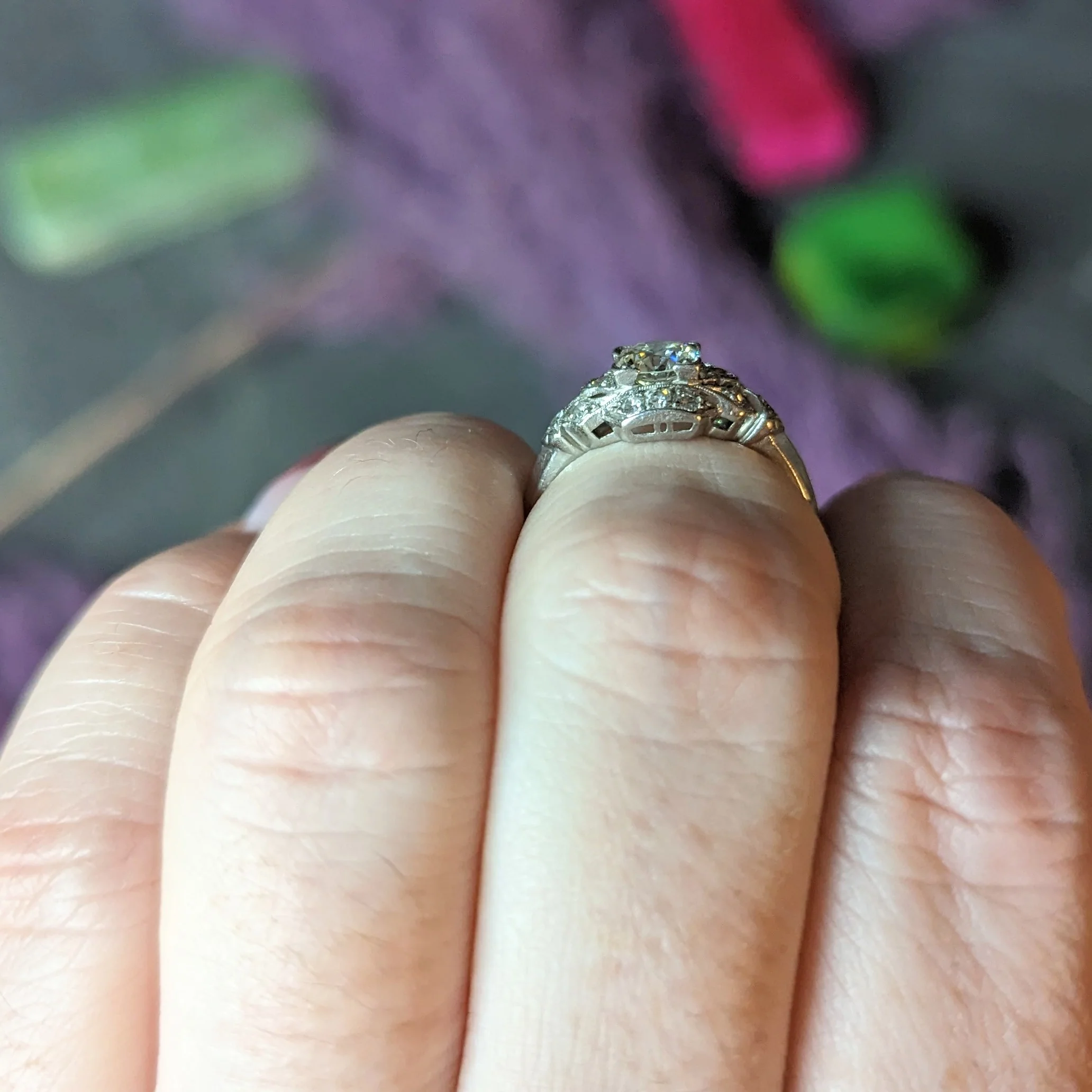 Art Deco 0.76 CTW Old European Cut Diamond Platinum Engagement Ring - Image 14