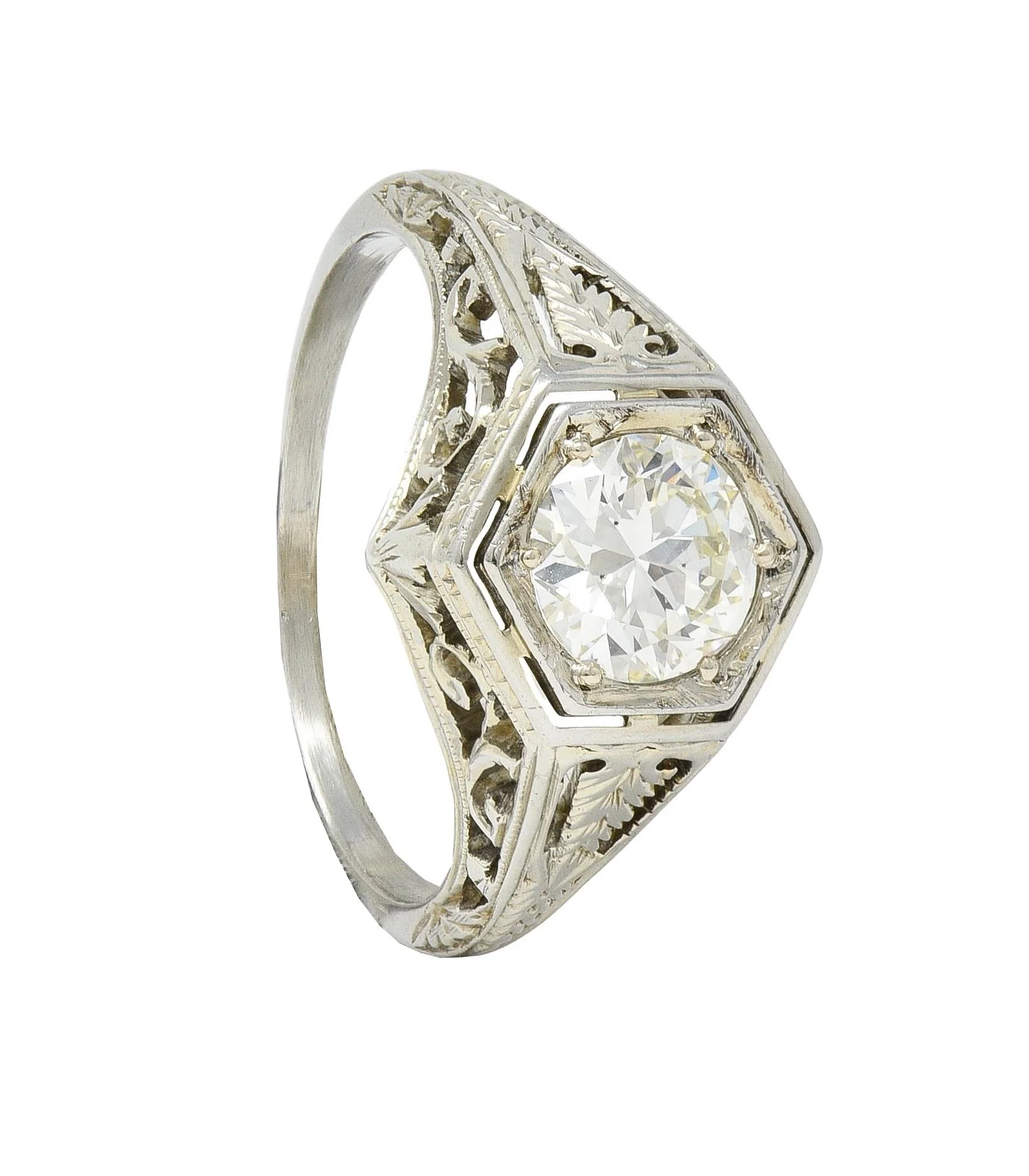 Art Deco 0.77 CTW Diamond 18 Karat Gold Vintage Foliate Engagement Ring - Image 11