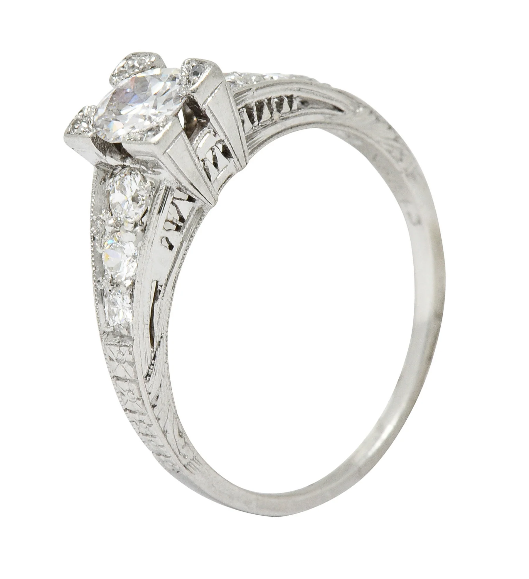 Art Deco 0.78 CTW Diamond Platinum Engagement Ring - Image 11