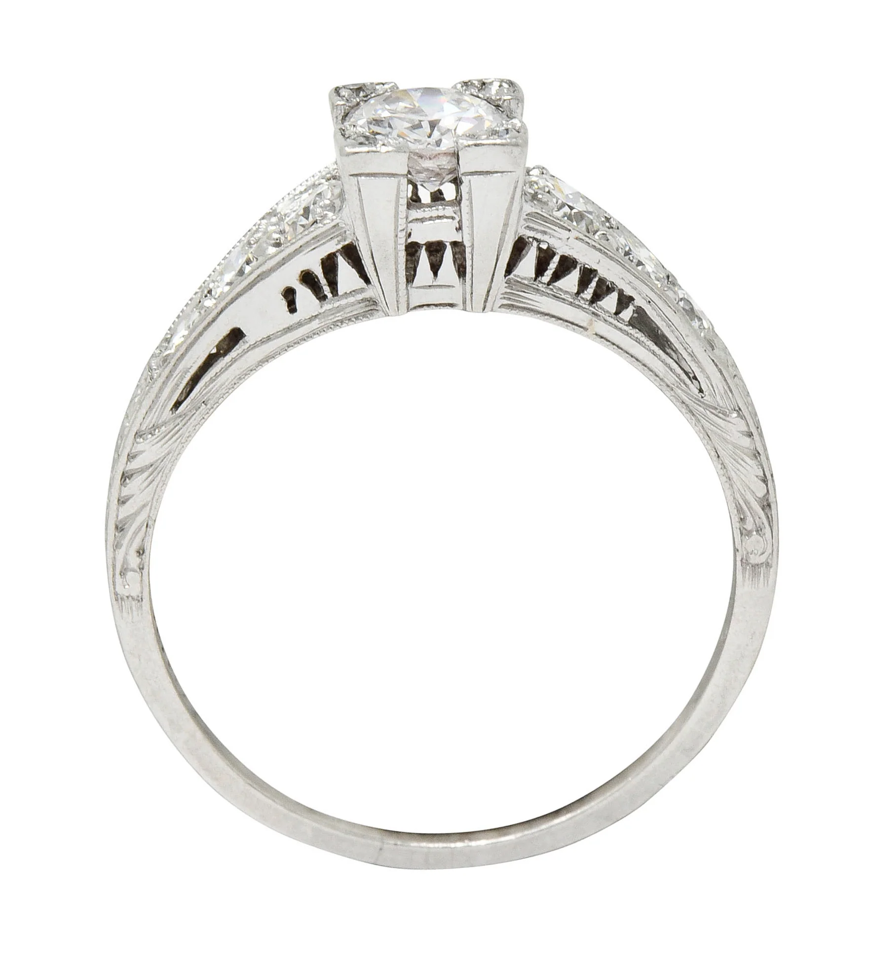 Art Deco 0.78 CTW Diamond Platinum Engagement Ring - Image 9