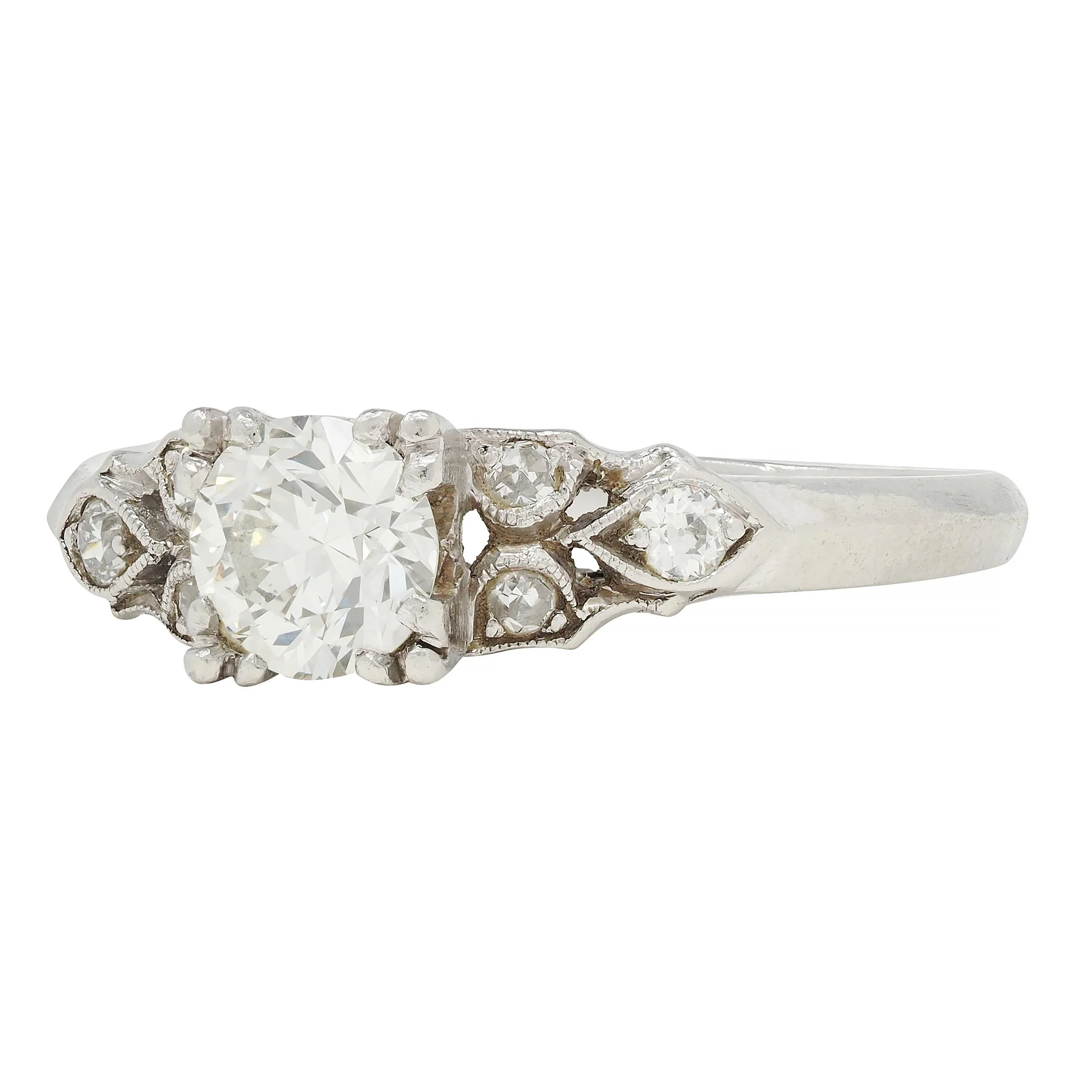 Art Deco 0.78 CTW Old European Cut Diamond Platinum Knife Edge Engagement Ring - Image 6