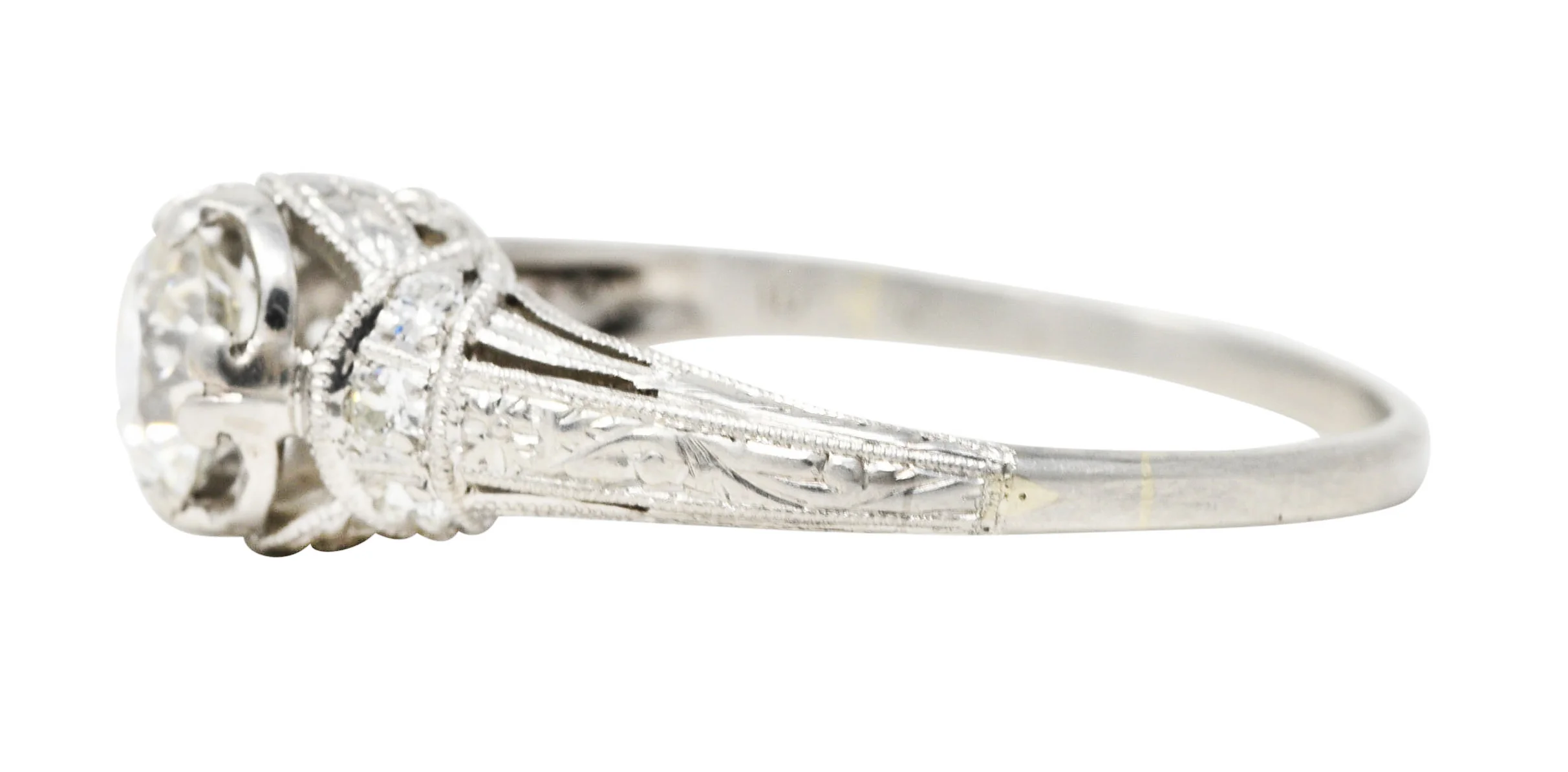 Art Deco 0.78 CTW Old European Platinum Orange Blossom Festoon Engagement Ring - Image 5