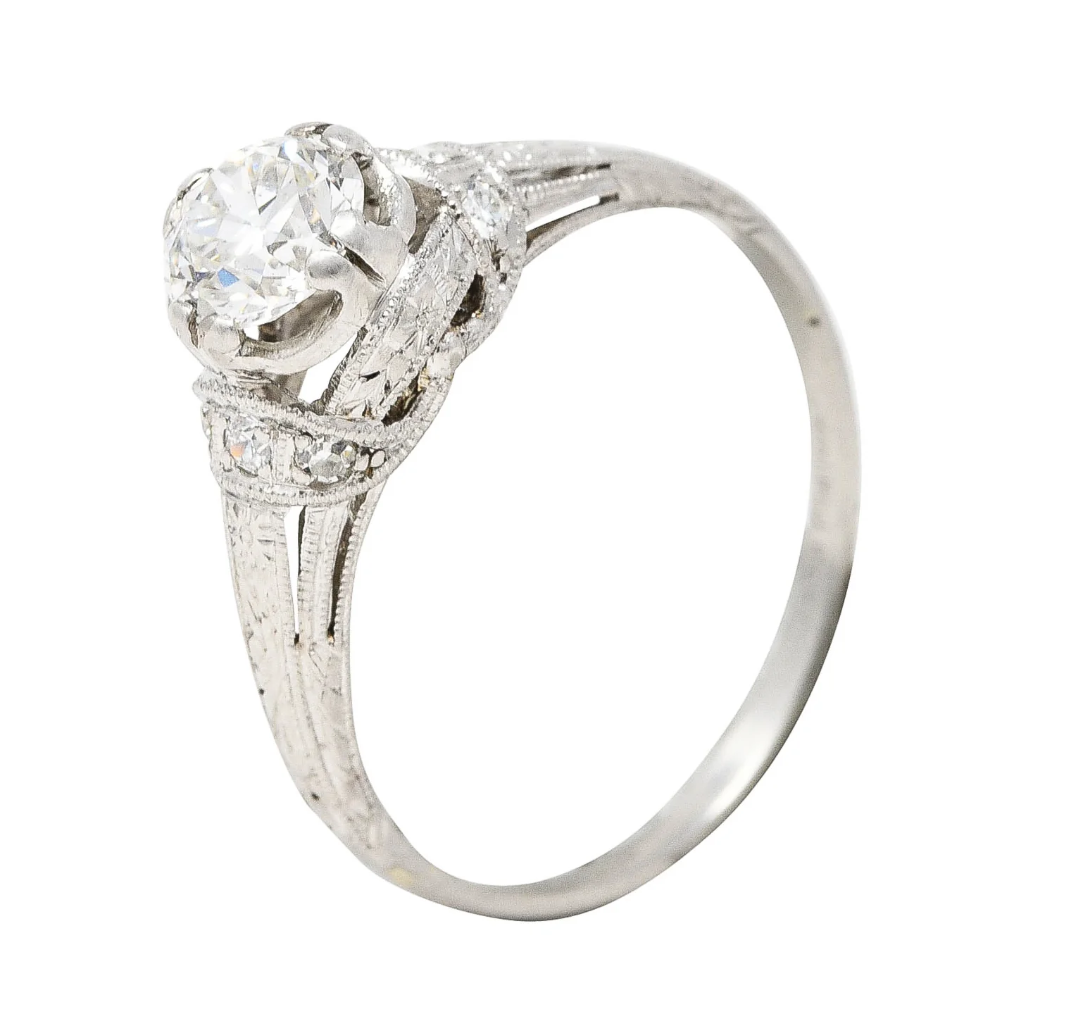 Art Deco 0.78 CTW Old European Platinum Orange Blossom Festoon Engagement Ring - Image 9