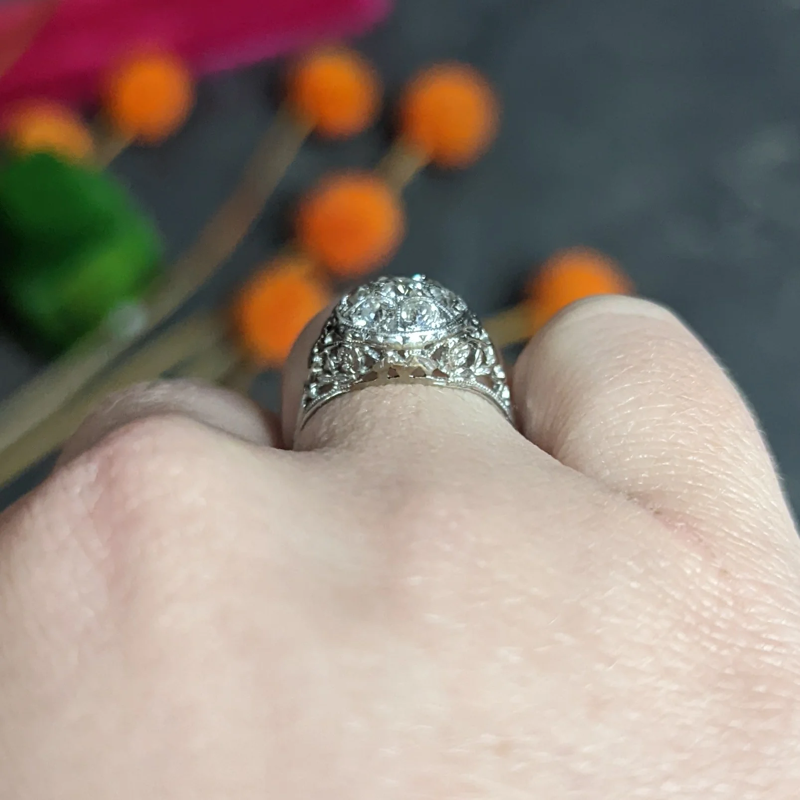 Art Deco 0.80 CTW Diamond 18 Karat White Gold Cluster Engagement Ring - Image 15