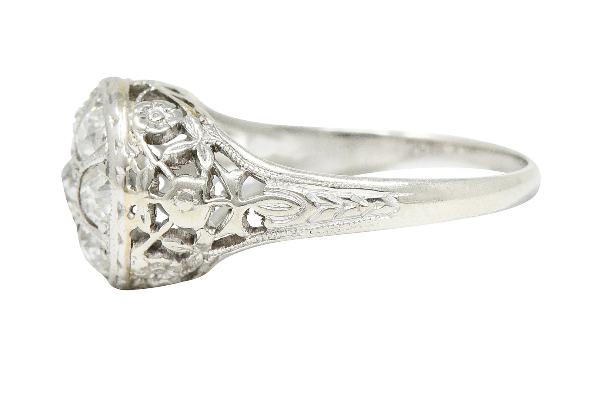 Art Deco 0.80 CTW Diamond 18 Karat White Gold Cluster Engagement Ring - Image 5