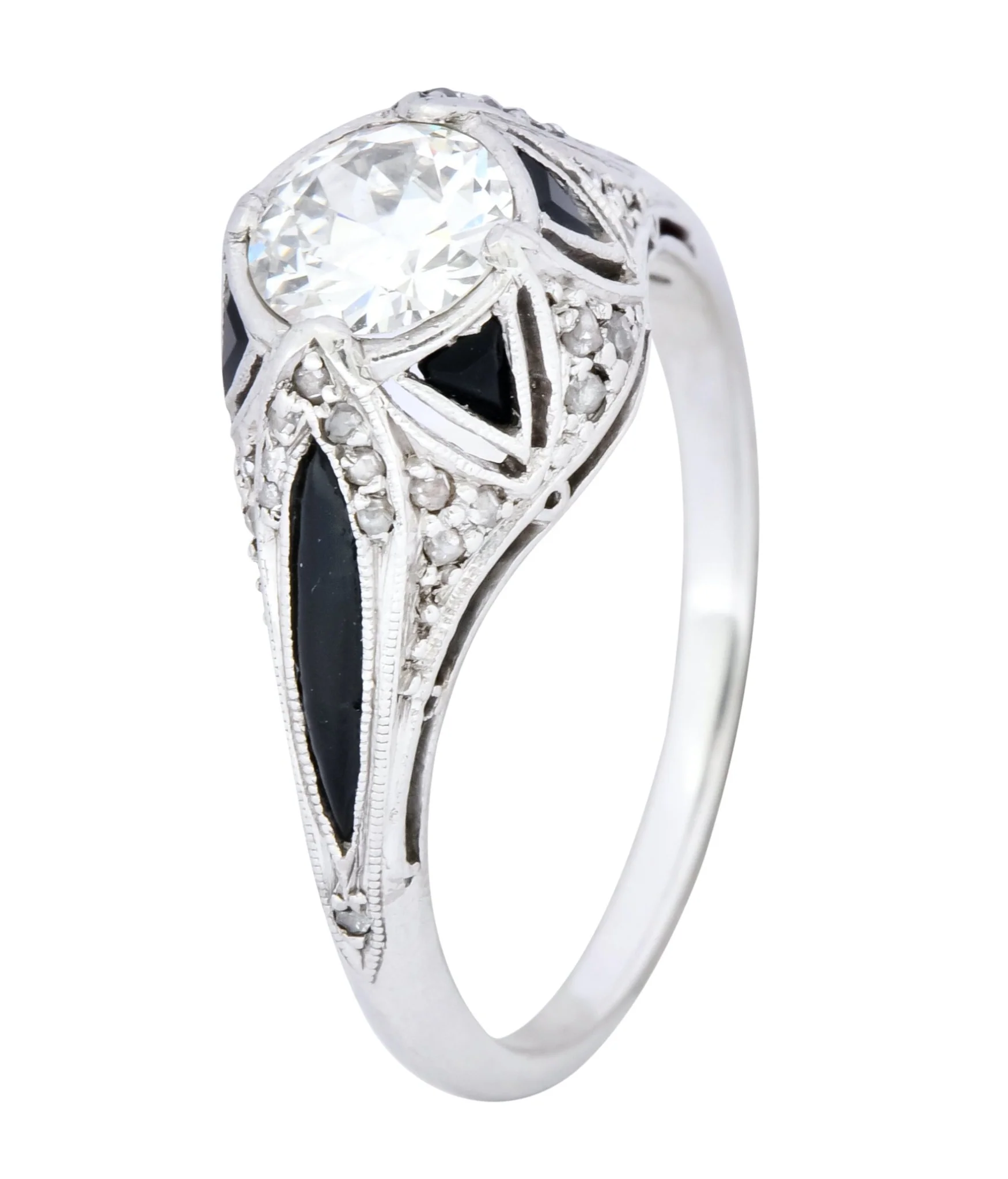 Art Deco 0.80 CTW Diamond Onyx Platinum Engagement Ring - Image 2