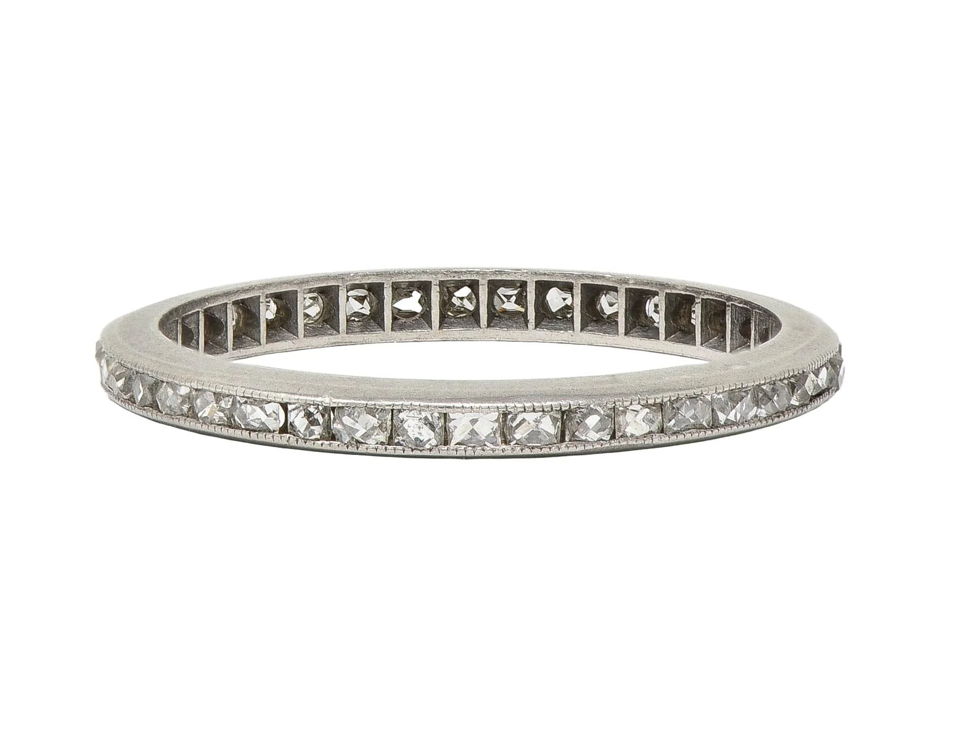 Art Deco 0.80 CTW French Cut Diamond Platinum Antique Eternity Wedding Band Ring - Image 3