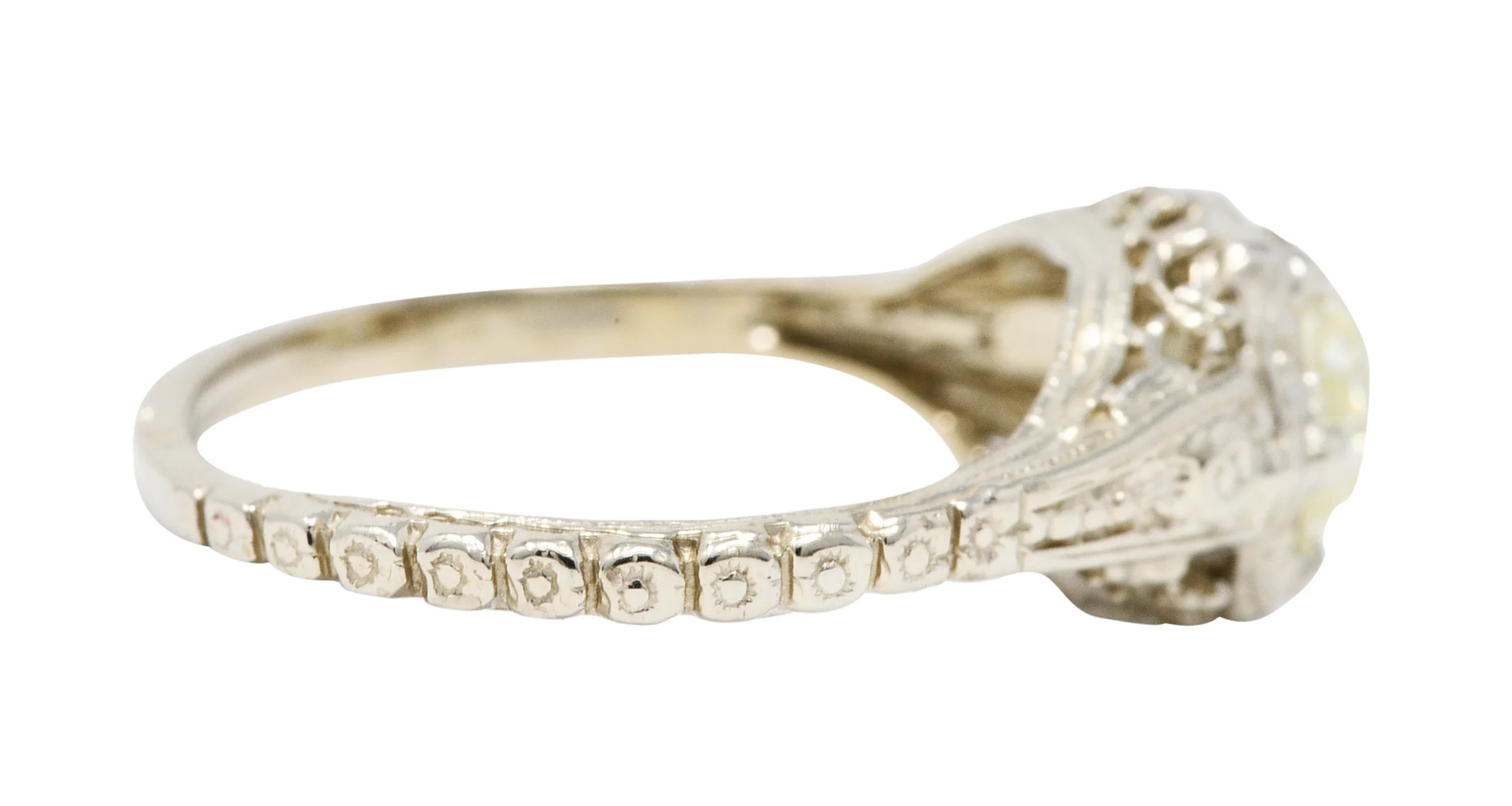 Art Deco 0.82 CTW Diamond 14 Karat White Gold Blossom Engagement Ring - Image 3