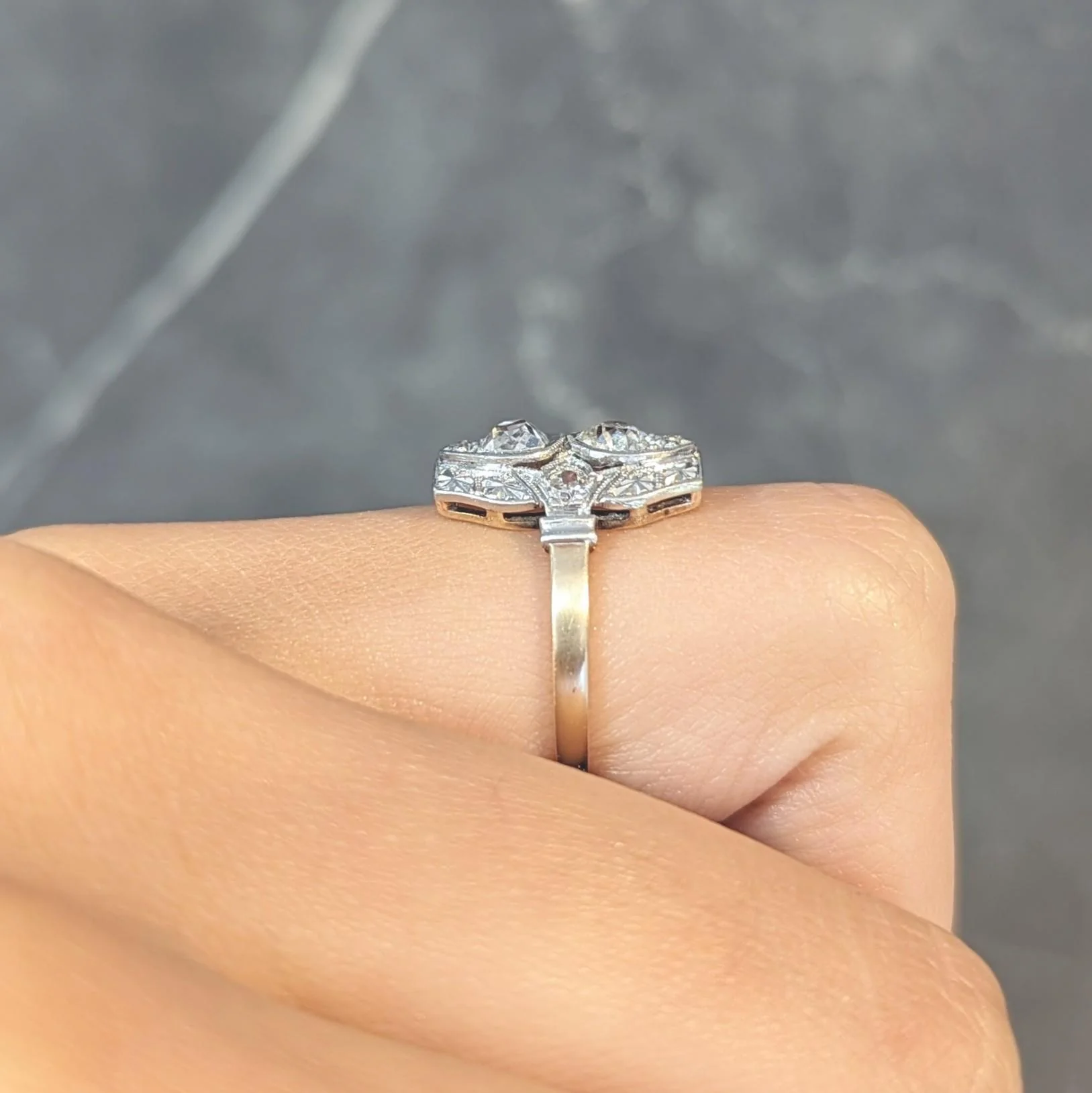 Art Deco 0.82 CTW Diamond Platinum 14 Karat Gold Lotus Toi-Et-Moi Antique Dinner Ring - Image 16