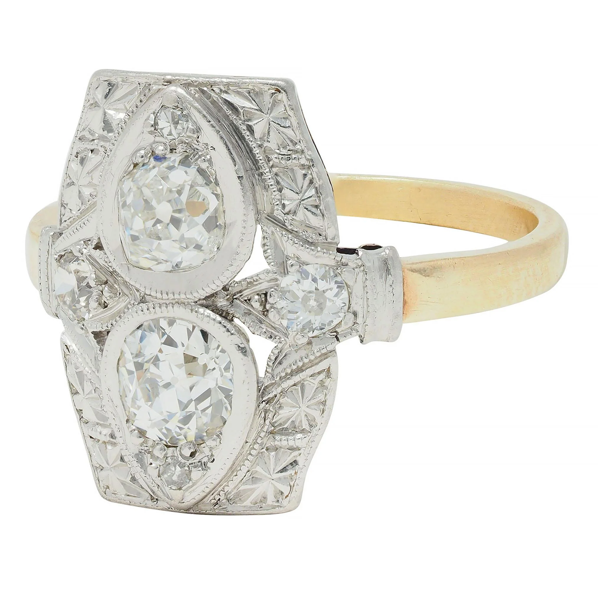 Art Deco 0.82 CTW Diamond Platinum 14 Karat Gold Lotus Toi-Et-Moi Antique Dinner Ring - Image 6