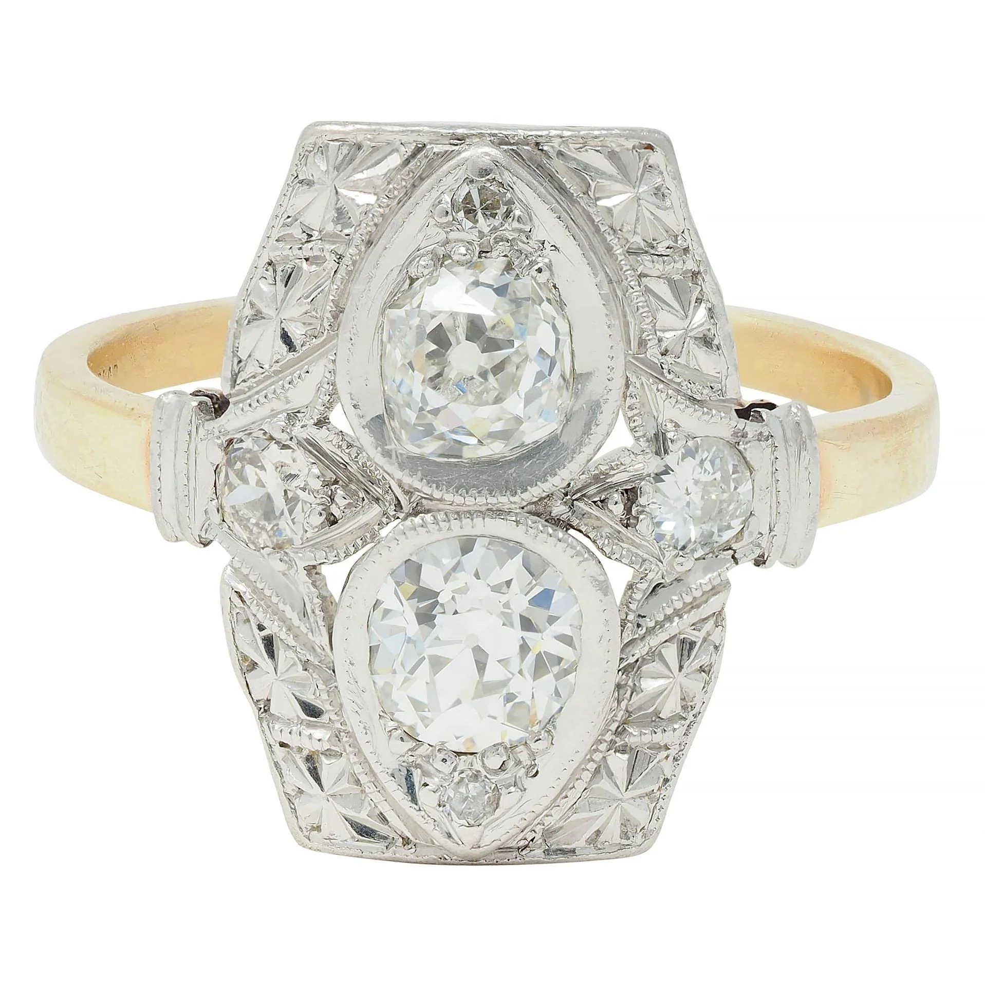 Art Deco 0.82 CTW Diamond Platinum 14 Karat Gold Lotus Toi-Et-Moi Antique Dinner Ring - Image 9