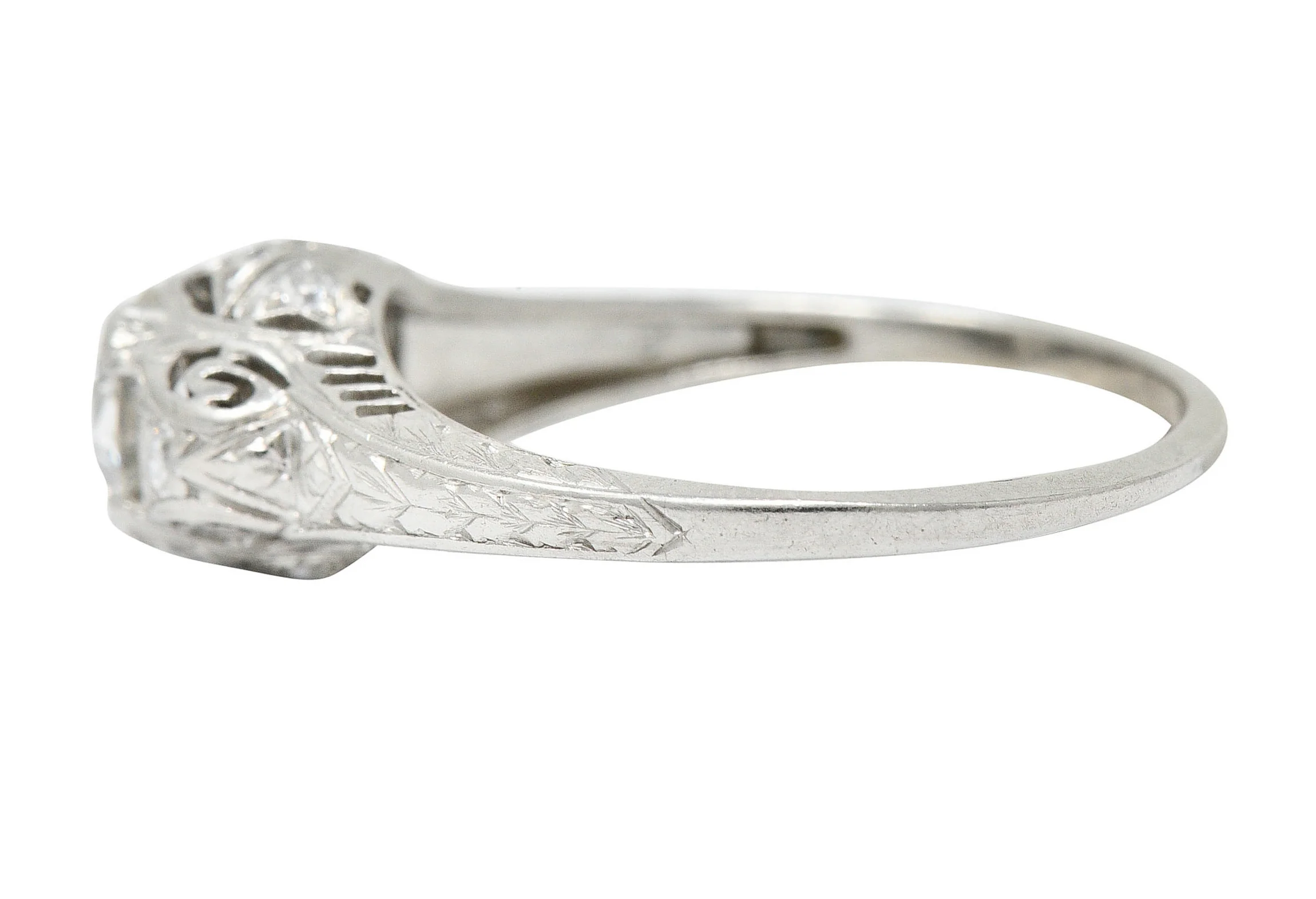 Art Deco 0.83 CTW Diamond Platinum Scrolled Engagement Ring GIA - Image 4
