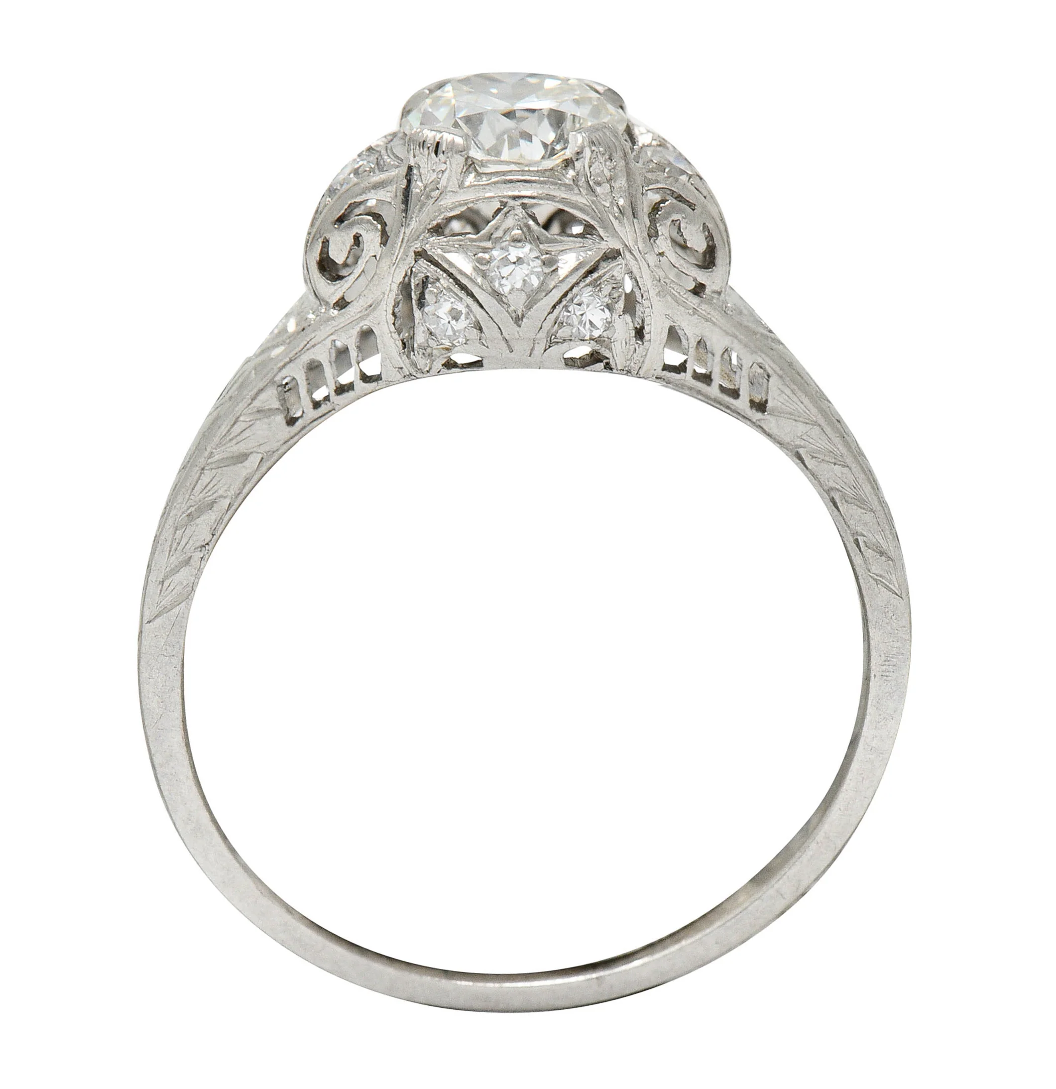 Art Deco 0.83 CTW Diamond Platinum Scrolled Engagement Ring GIA - Image 7