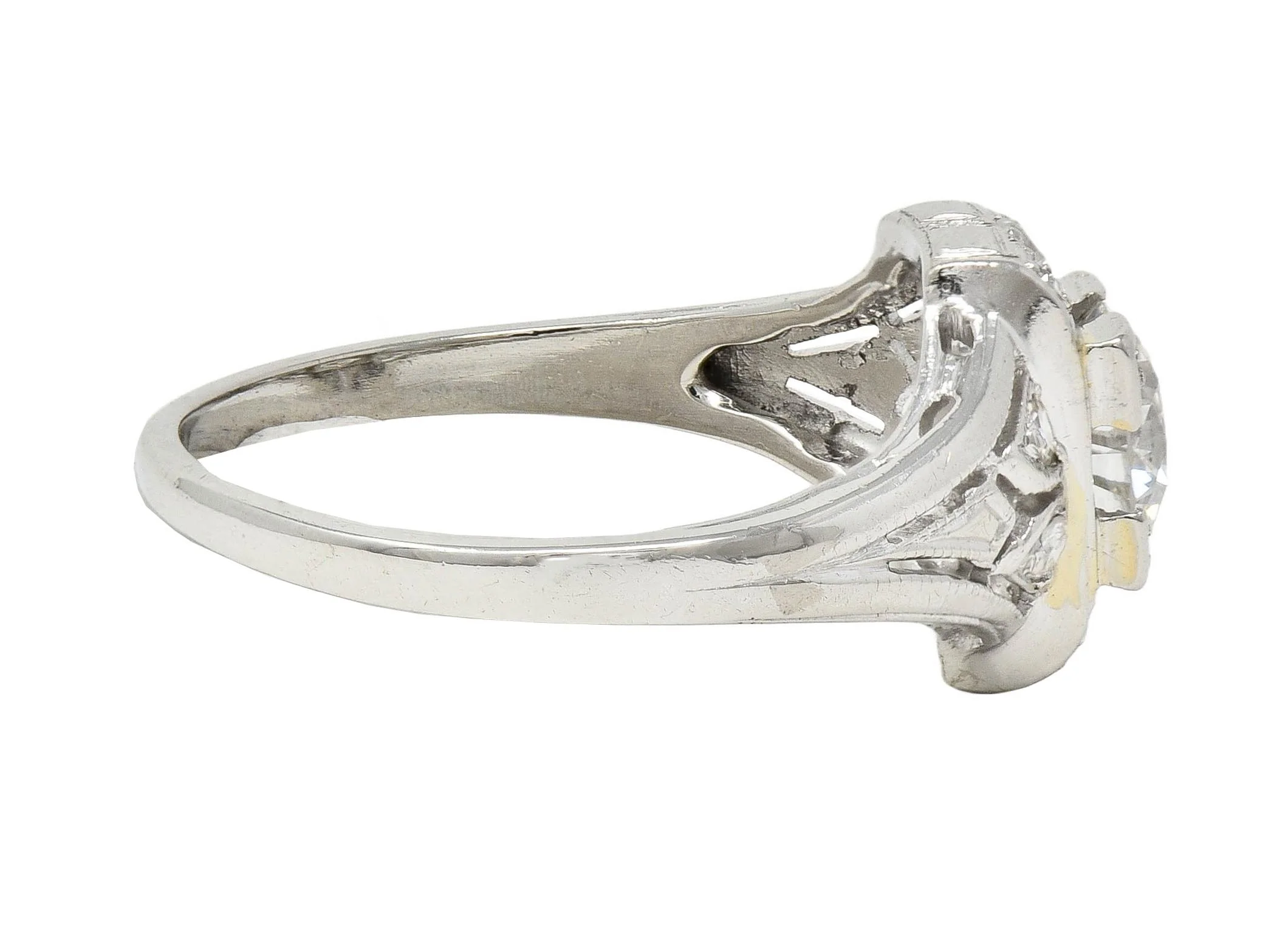 Art Deco 0.85 CTW Diamond Platinum Vintage Bombe Engagement Ring - Image 3