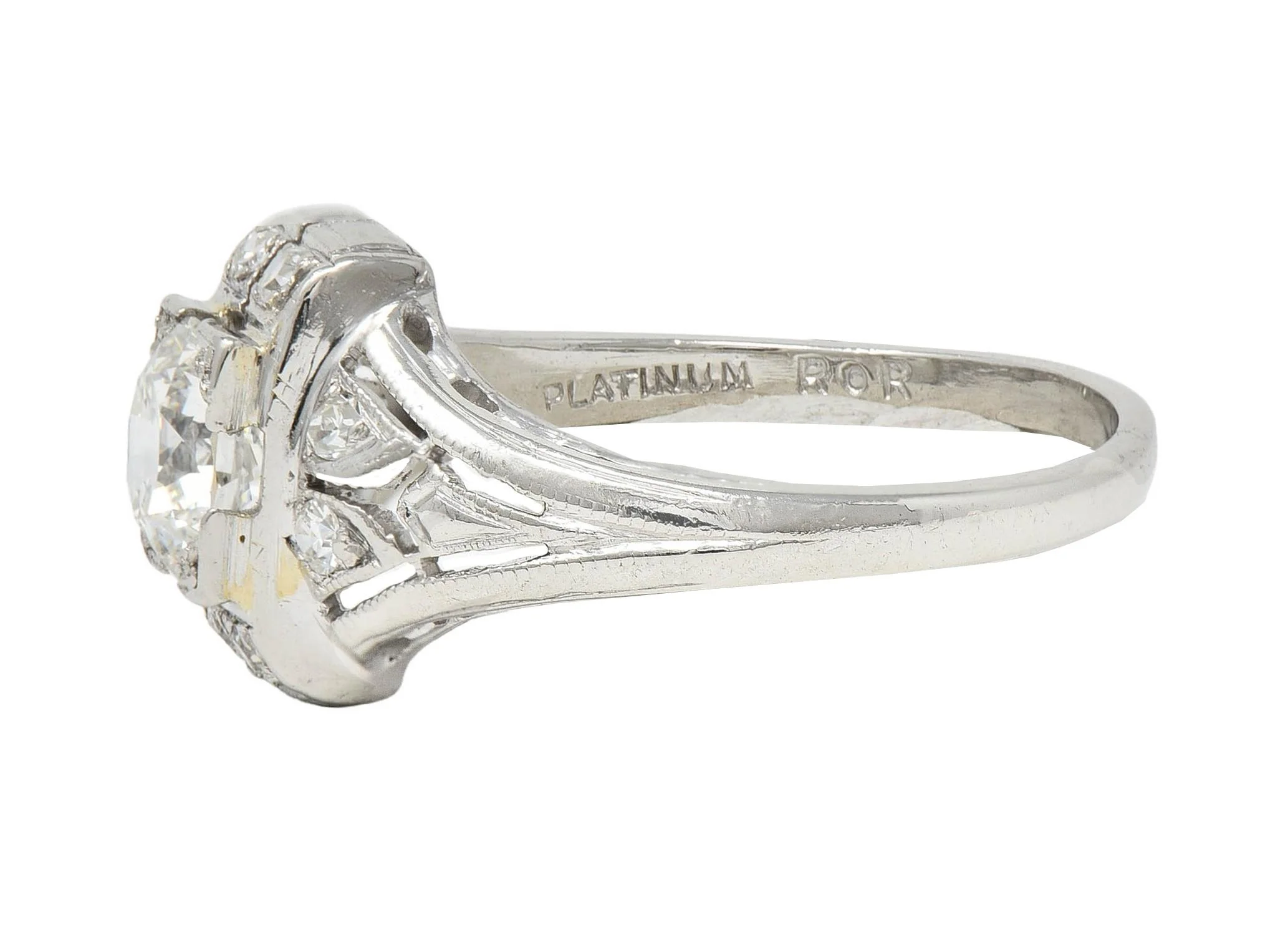 Art Deco 0.85 CTW Diamond Platinum Vintage Bombe Engagement Ring - Image 5