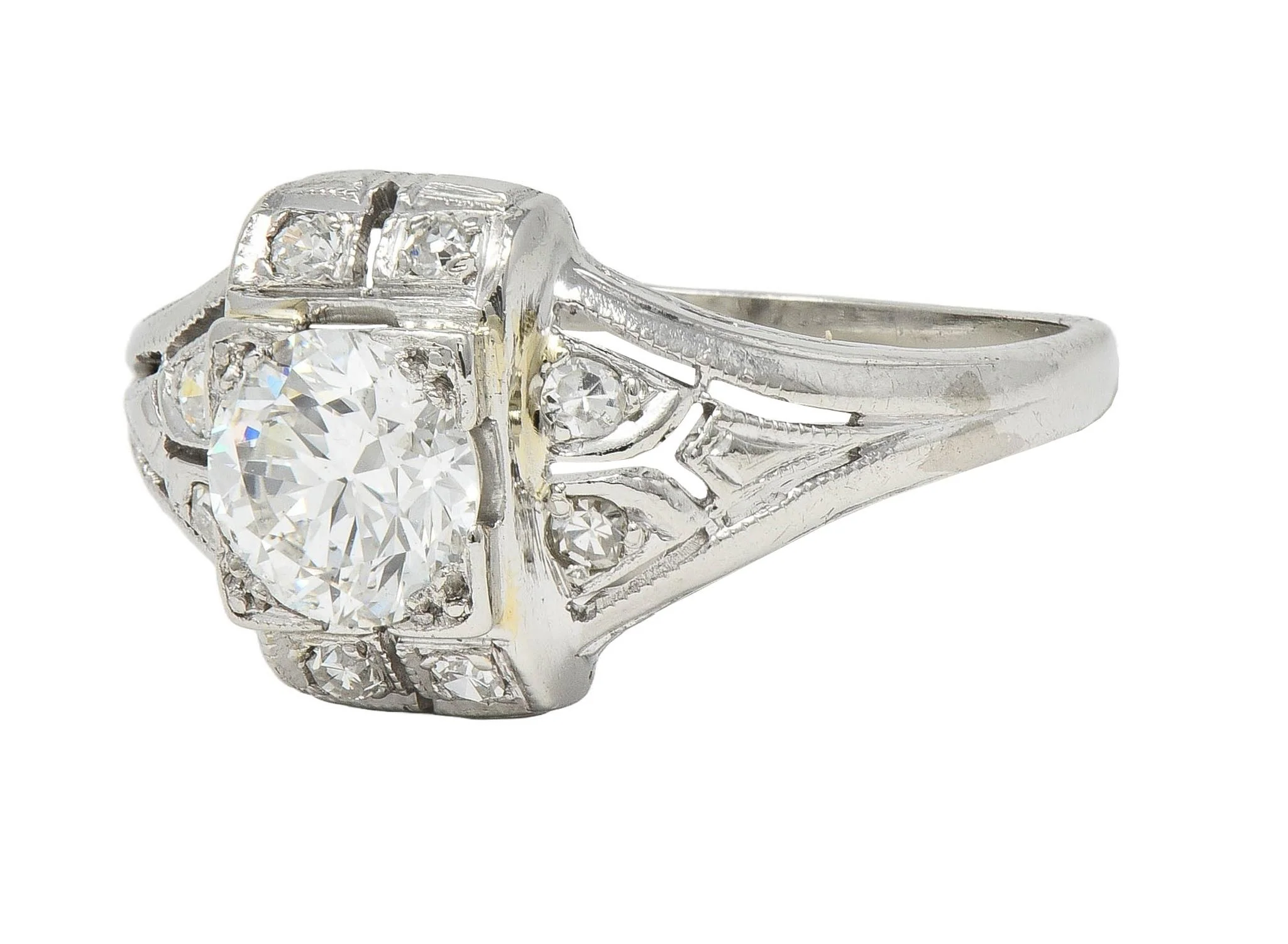 Art Deco 0.85 CTW Diamond Platinum Vintage Bombe Engagement Ring - Image 6