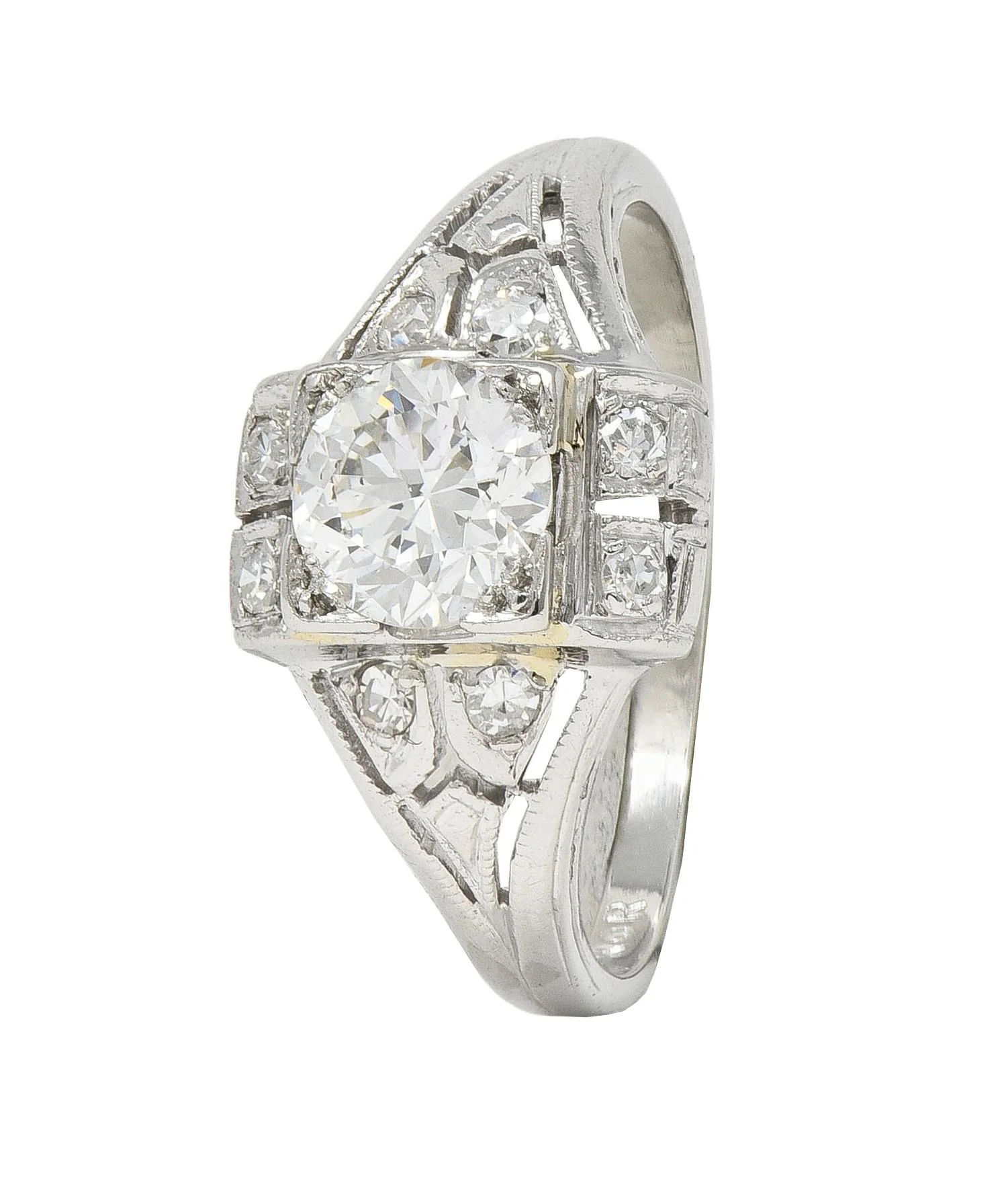 Art Deco 0.85 CTW Diamond Platinum Vintage Bombe Engagement Ring - Image 8