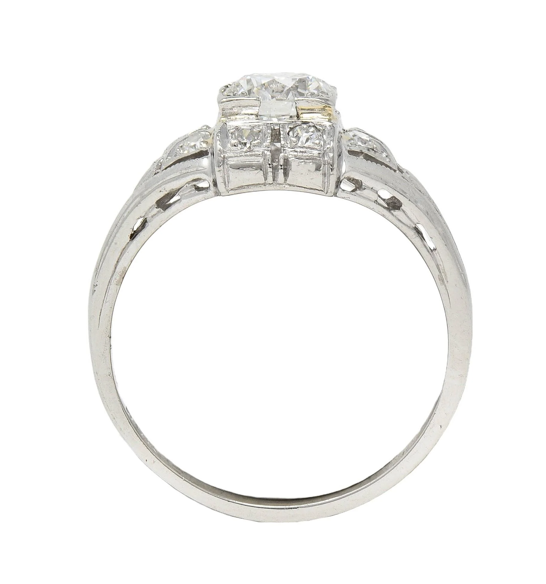 Art Deco 0.85 CTW Diamond Platinum Vintage Bombe Engagement Ring - Image 9